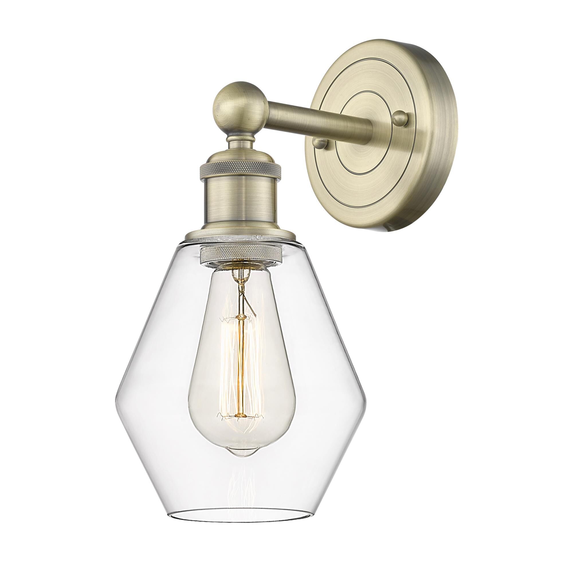 Shown in Antique Brass finish and Clear glass