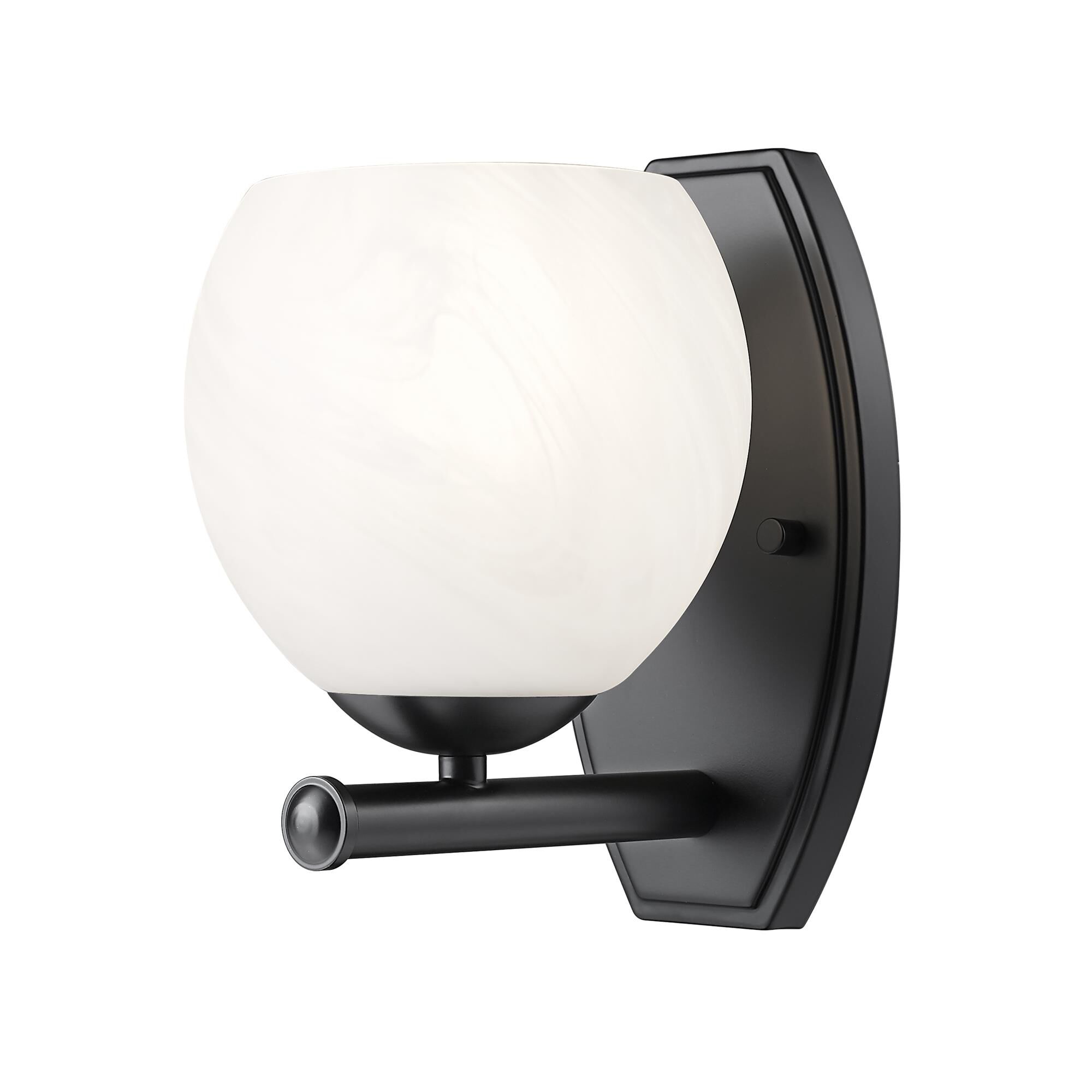Shown in Matte Black finish and Feathered White glass