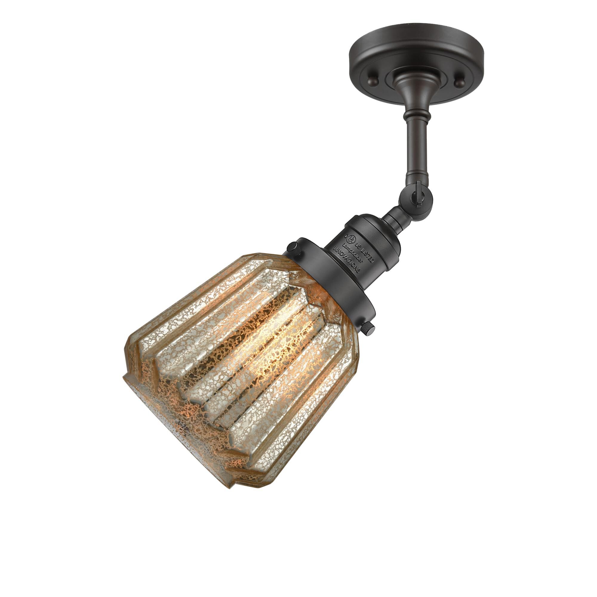 Shown in Oil Rubbed Bronze finish and Mercury Fluted glass and None accent