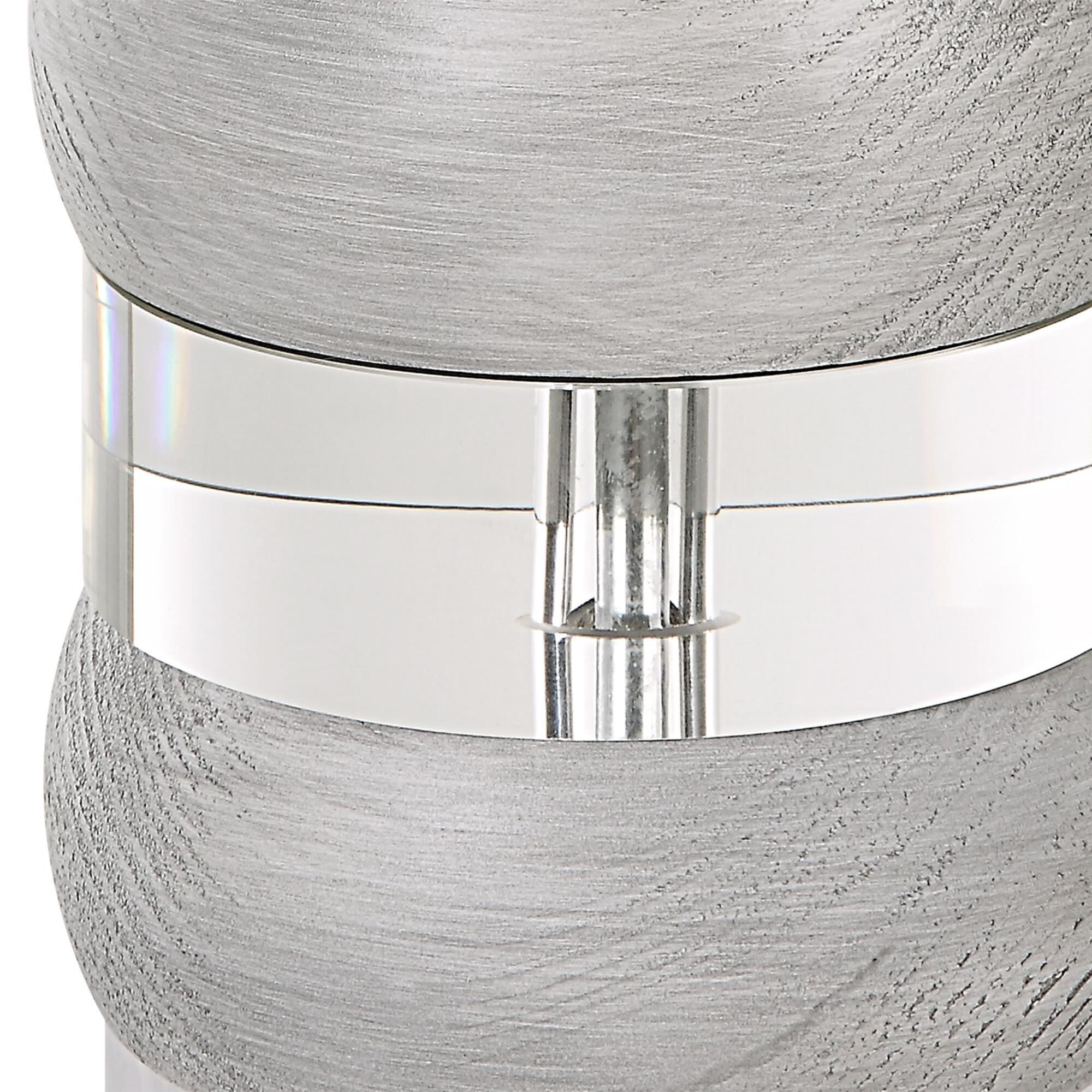 Shown in Bleached Wood with Brushed Nickel finish and Round Drum Hardback shade