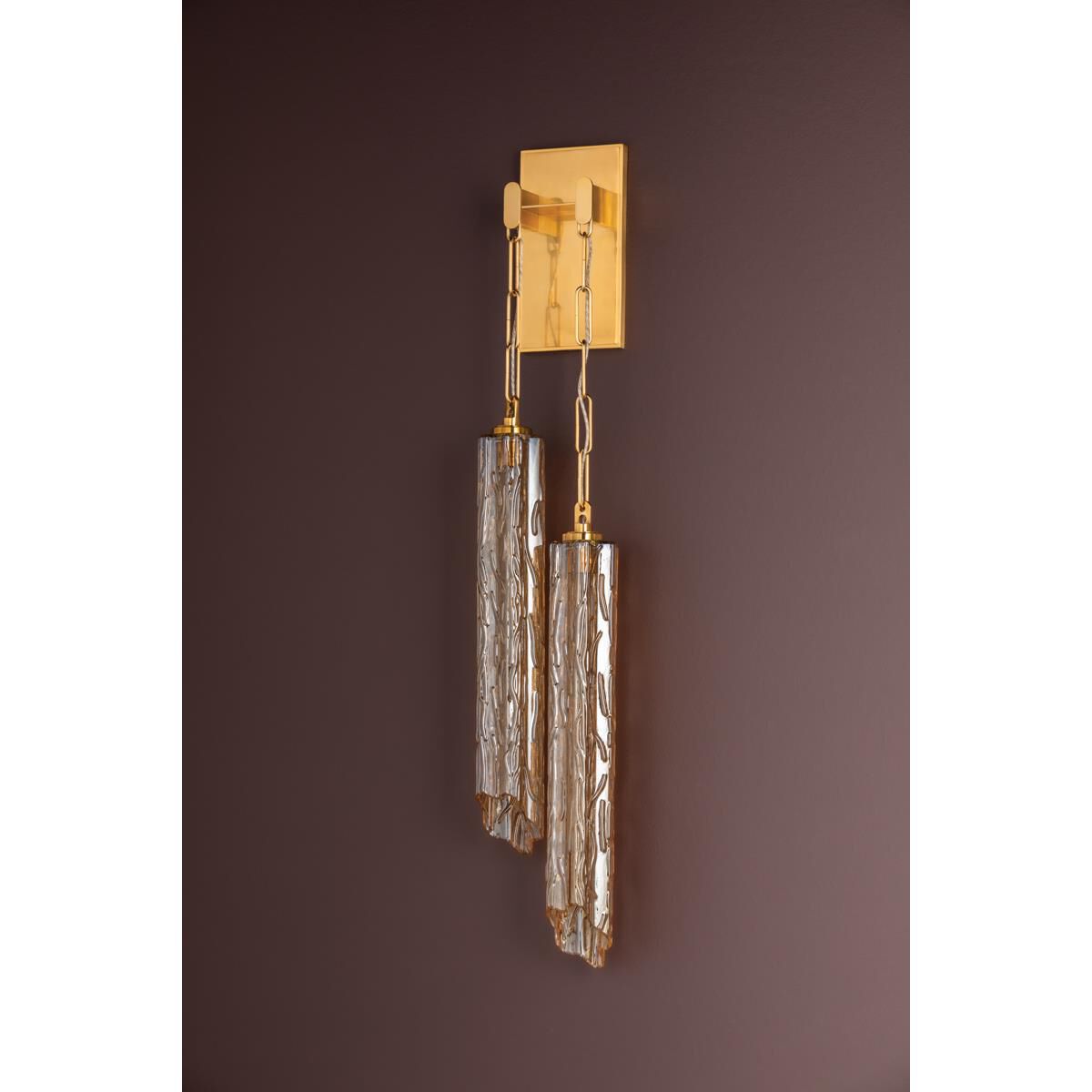 Shown in Vintage Brass finish and Tronchi glass