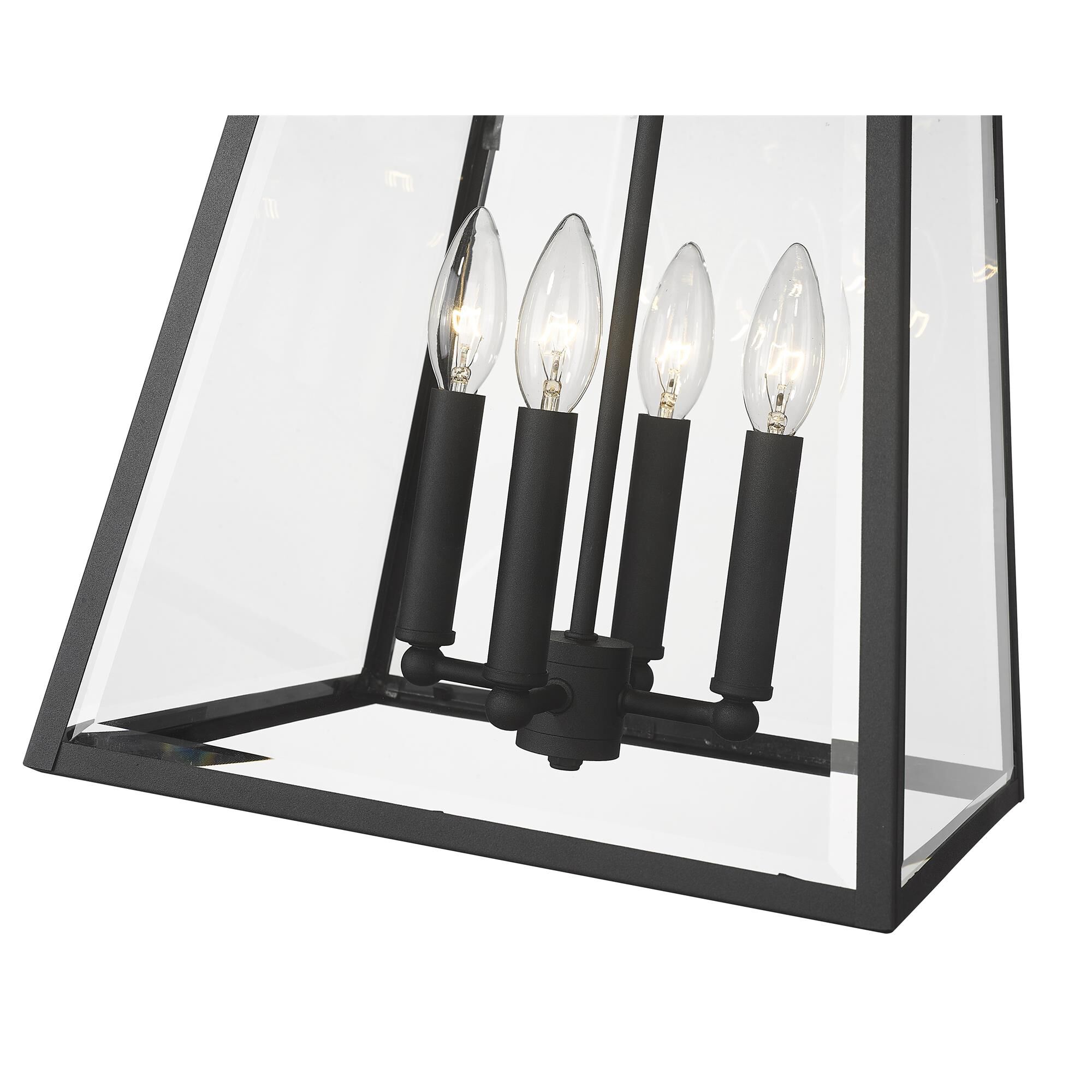 Shown in Black finish and Clear Beveled glass