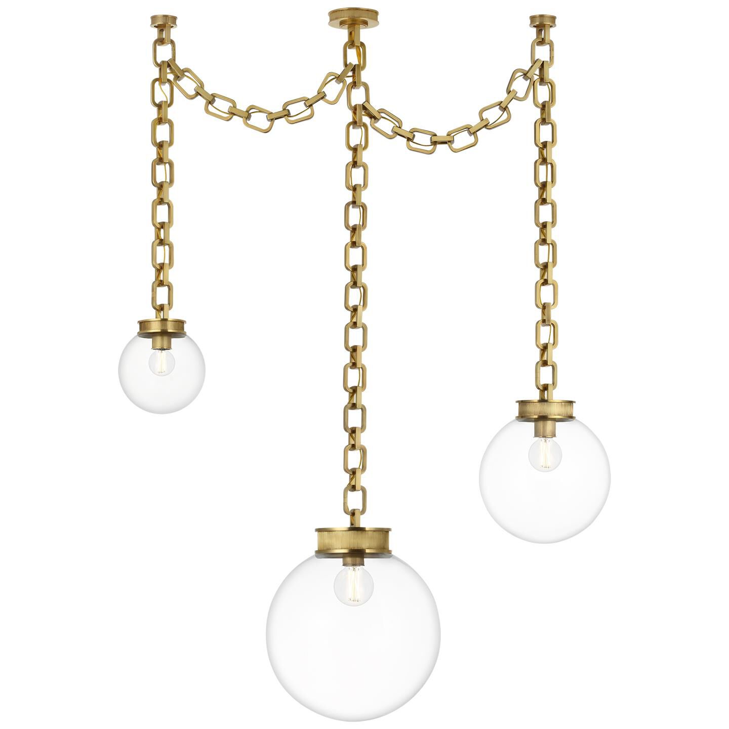 Shown in Soft Brass finish and Clear glass