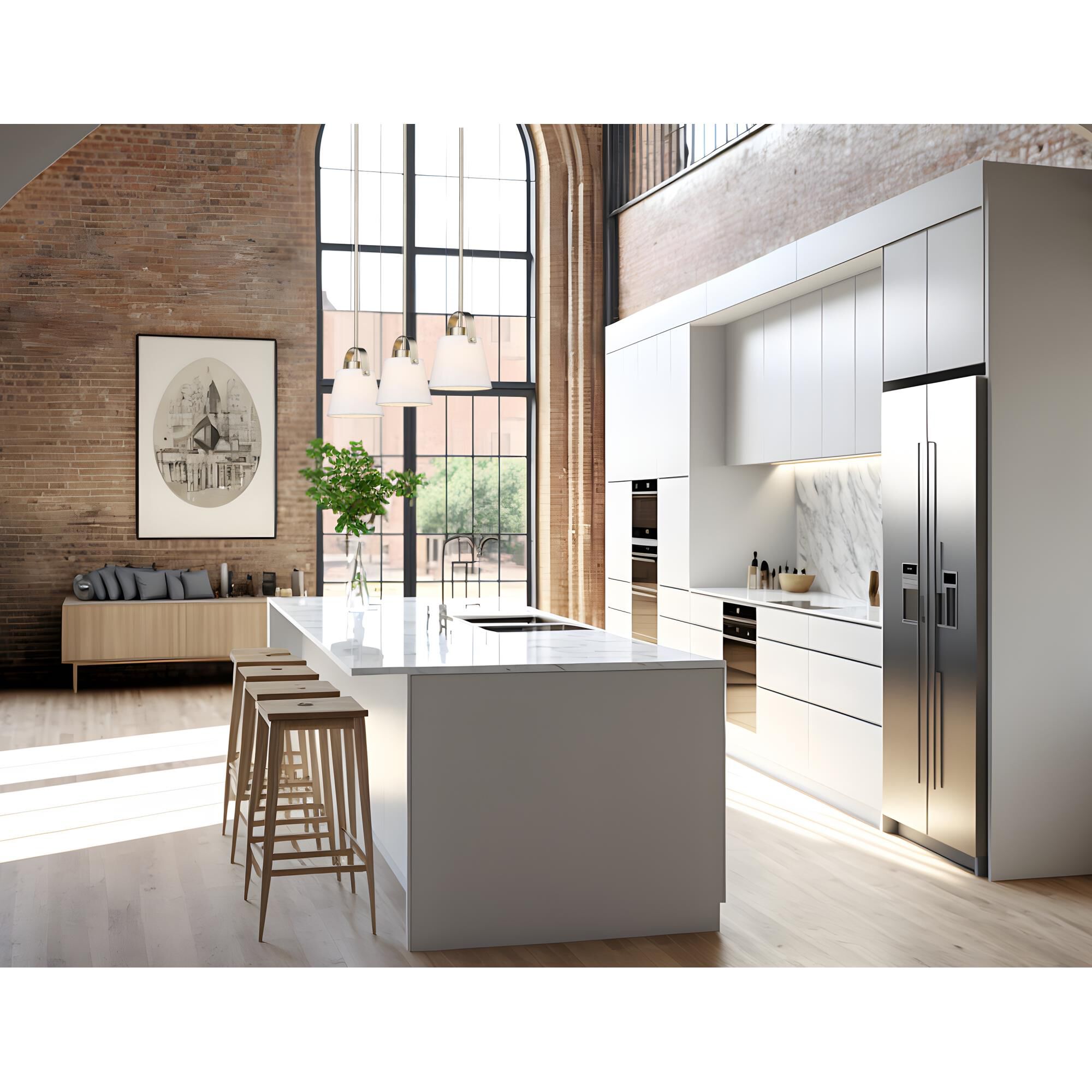 Shown in Brushed Nickel finish and Ivory glass