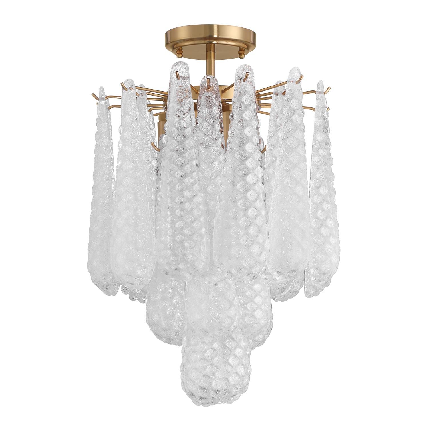 Shown in Aged Brass finish and Sand Clear glass