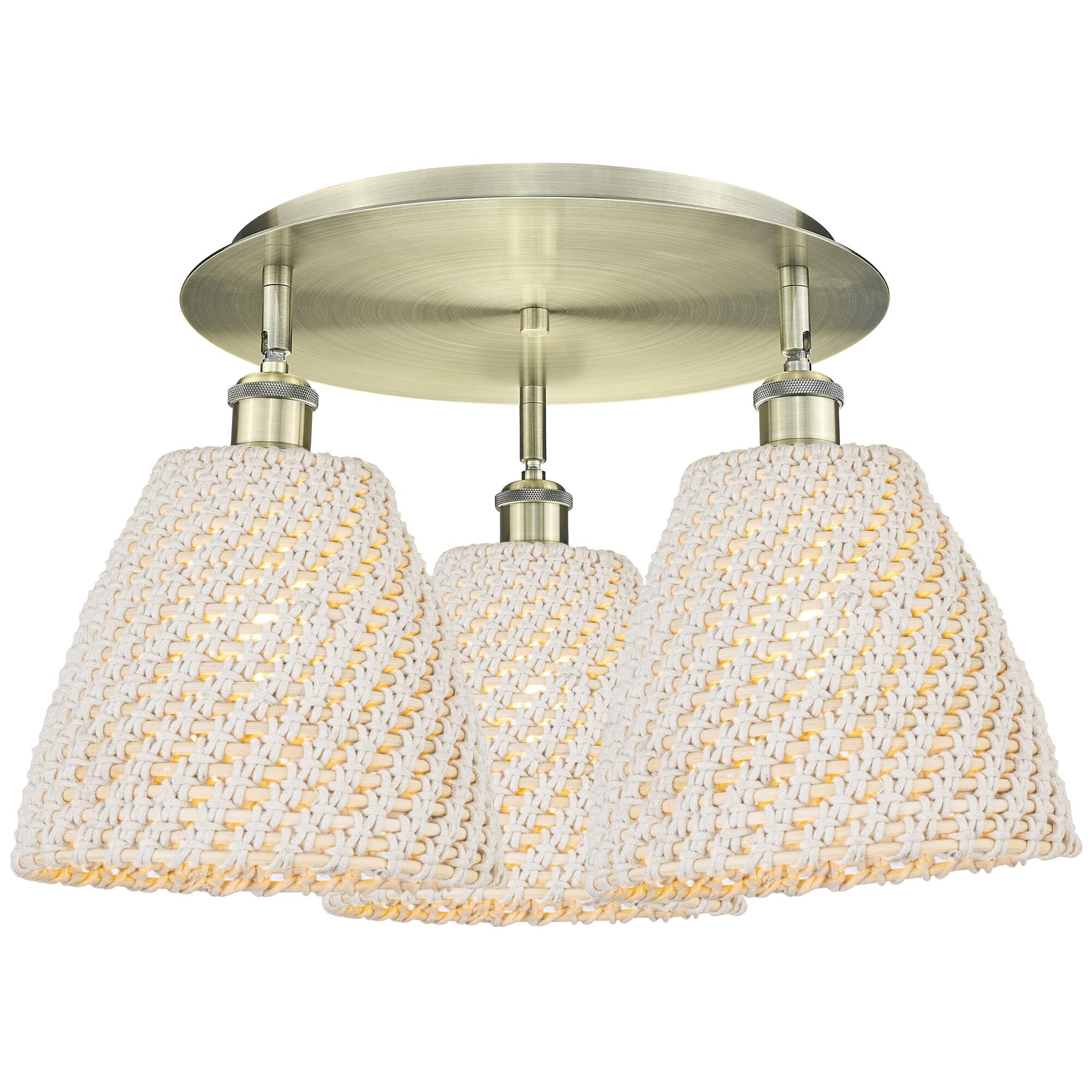 Shown in Antique Brass finish and Natural shade