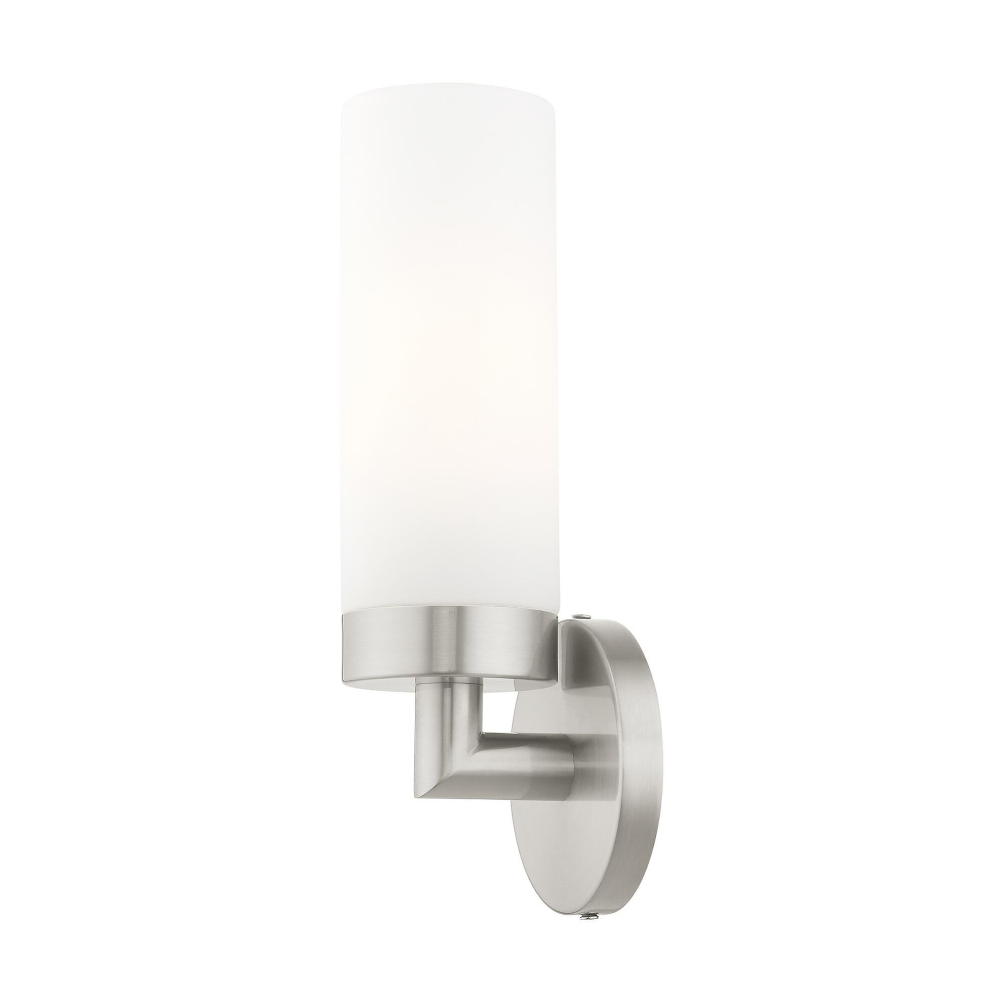 Shown in Brushed Nickel finish and Hand Blown Satin Opal White glass