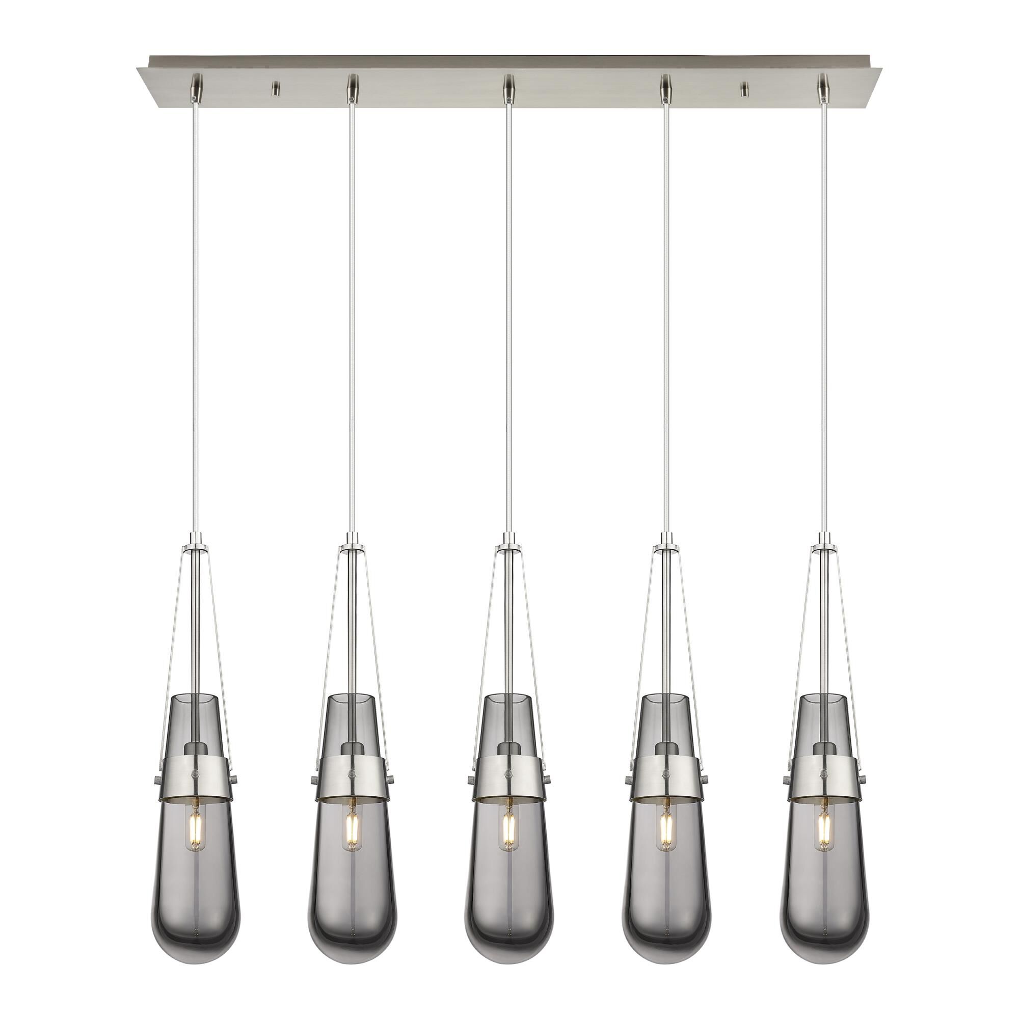 Shown in Brushed Satin Nickel finish and Light Smoke glass and Light Smoke Glass shade