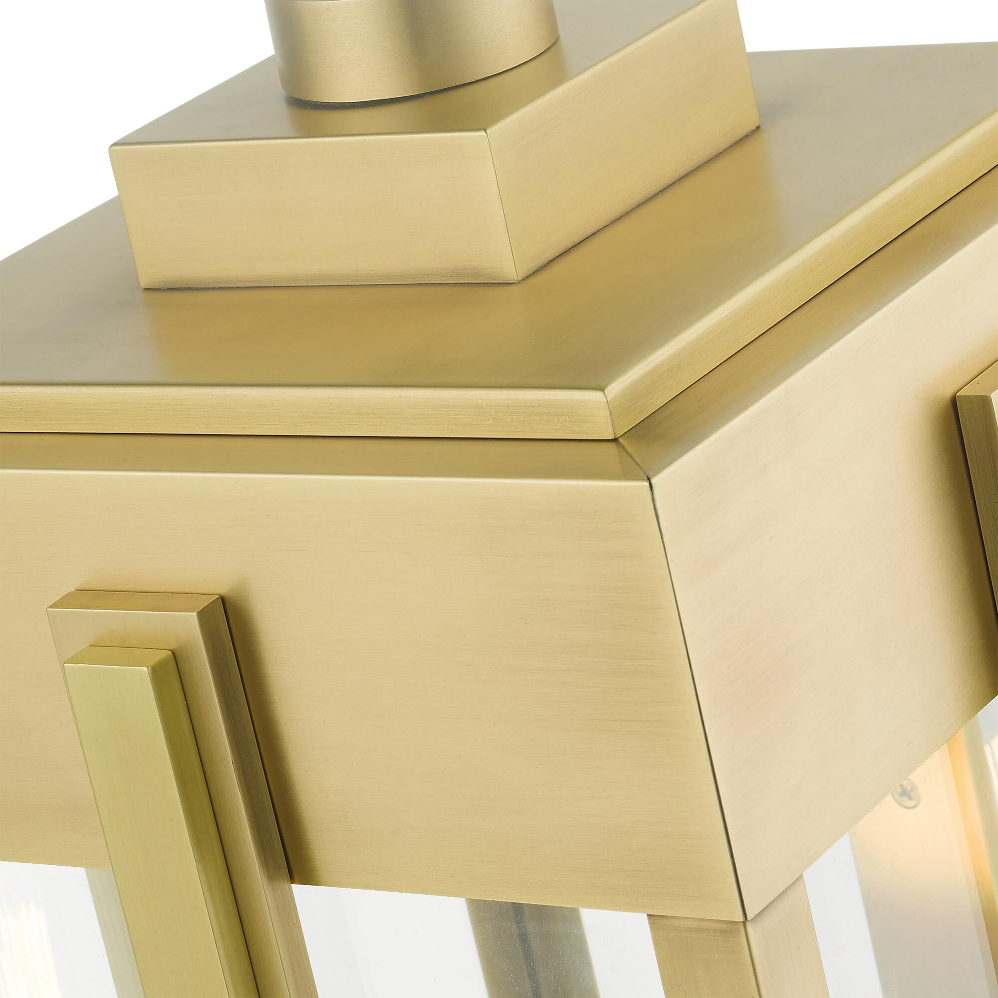 Shown in Natural Brass finish and Clear glass