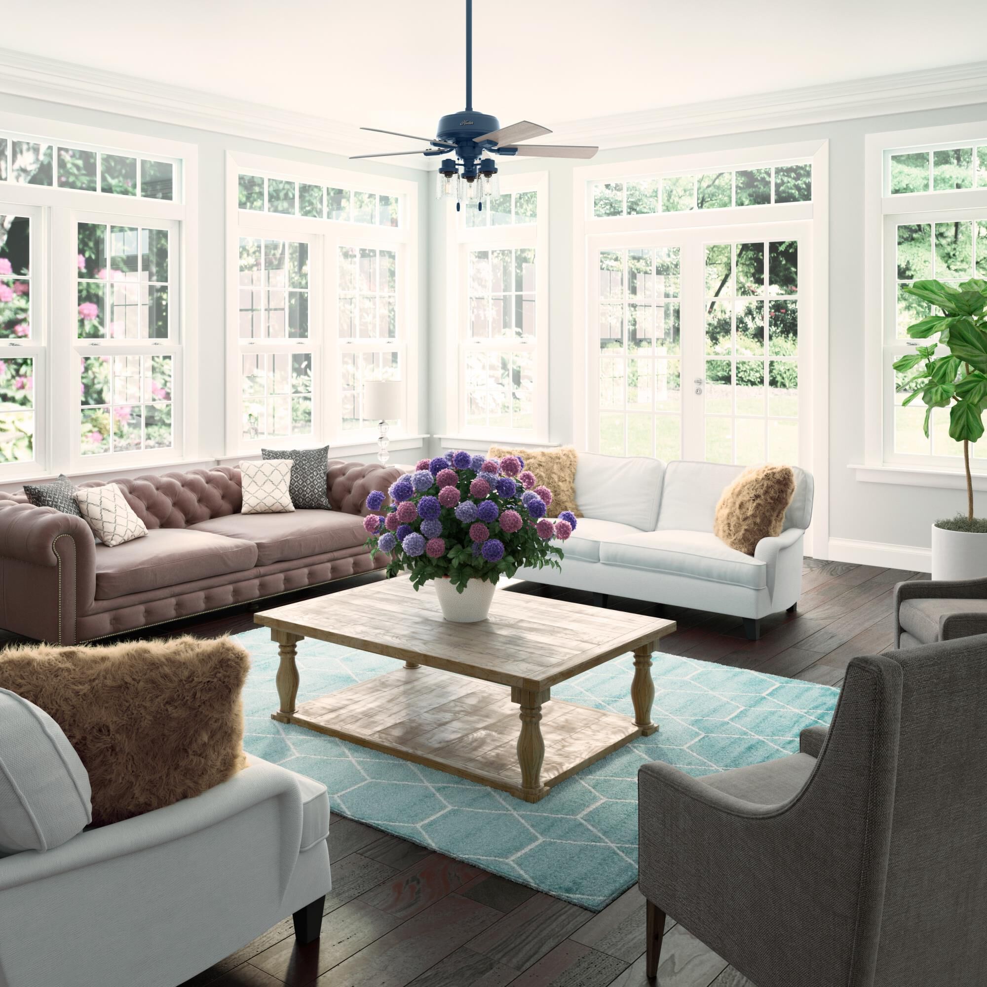 Shown in Indigo Blue finish and Clear Seeded glass