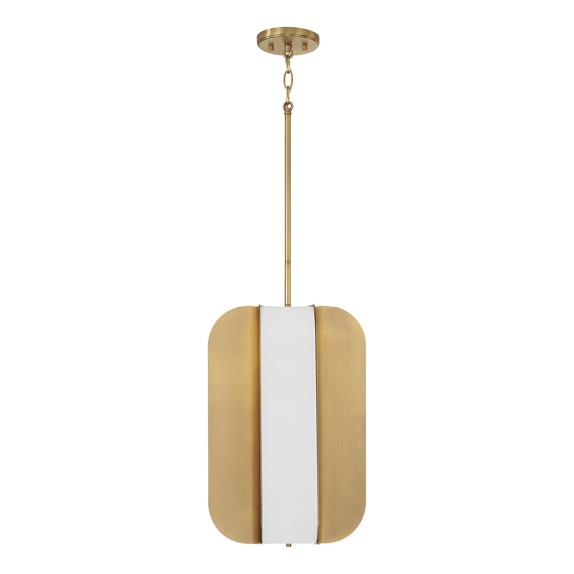 Shown in Aged Brass finish and White Milk glass