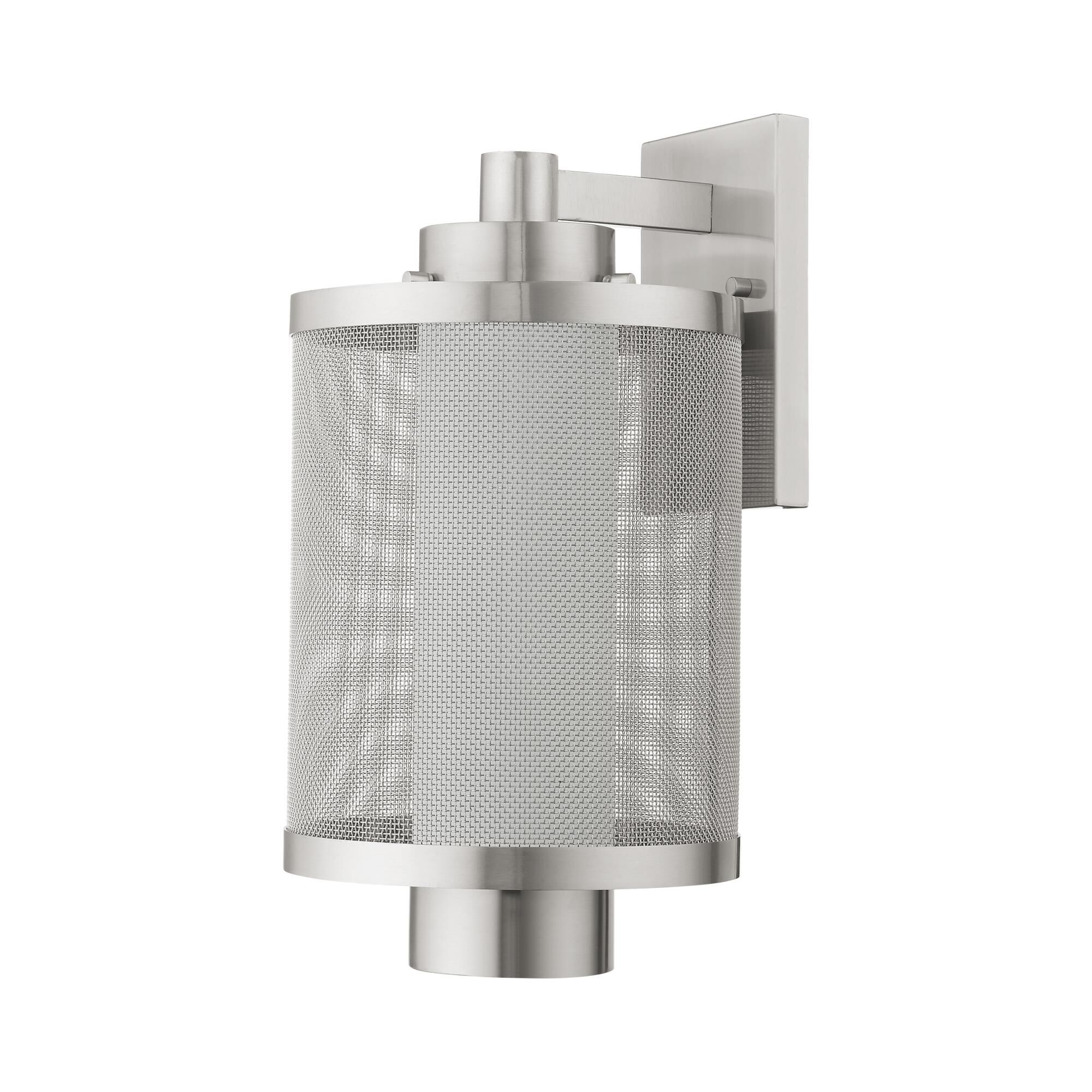 Shown in Brushed Nickel finish and Brushed Nickel Stainless Steel Mesh With Satin Opal White glass and Brushed Nickel Stainless Steel Mesh With Satin Opal White Glass shade