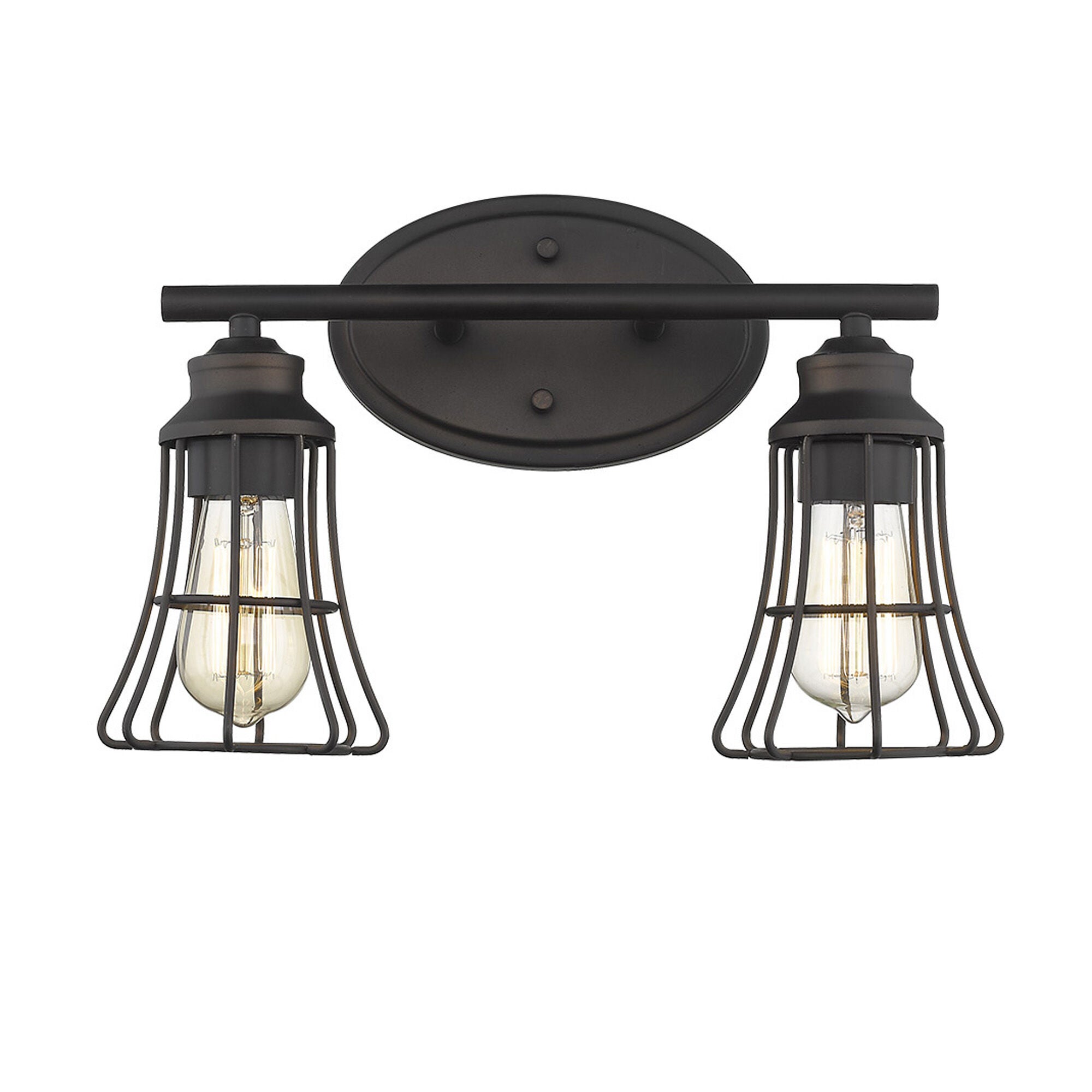 Shown in Oil-Rubbed Bronze finish and Oil-Rubbed Bronze glass and Oil-Rubbed Bronze, Geometric Metal Cage s shade