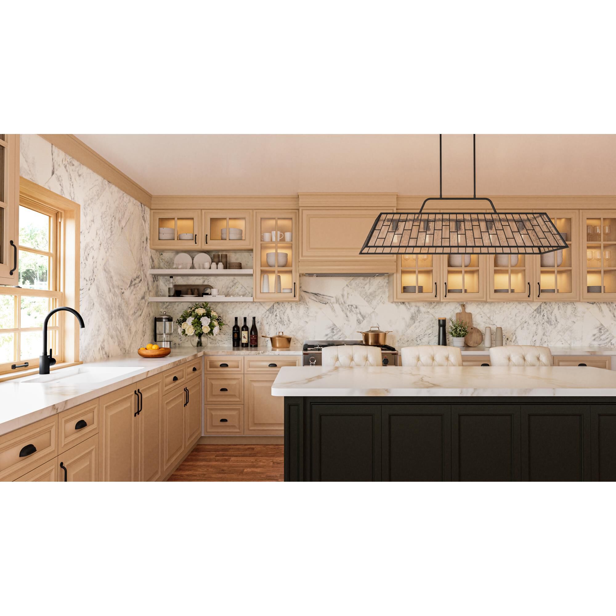 Shown in Matte Black finish and Multitextured Art glass