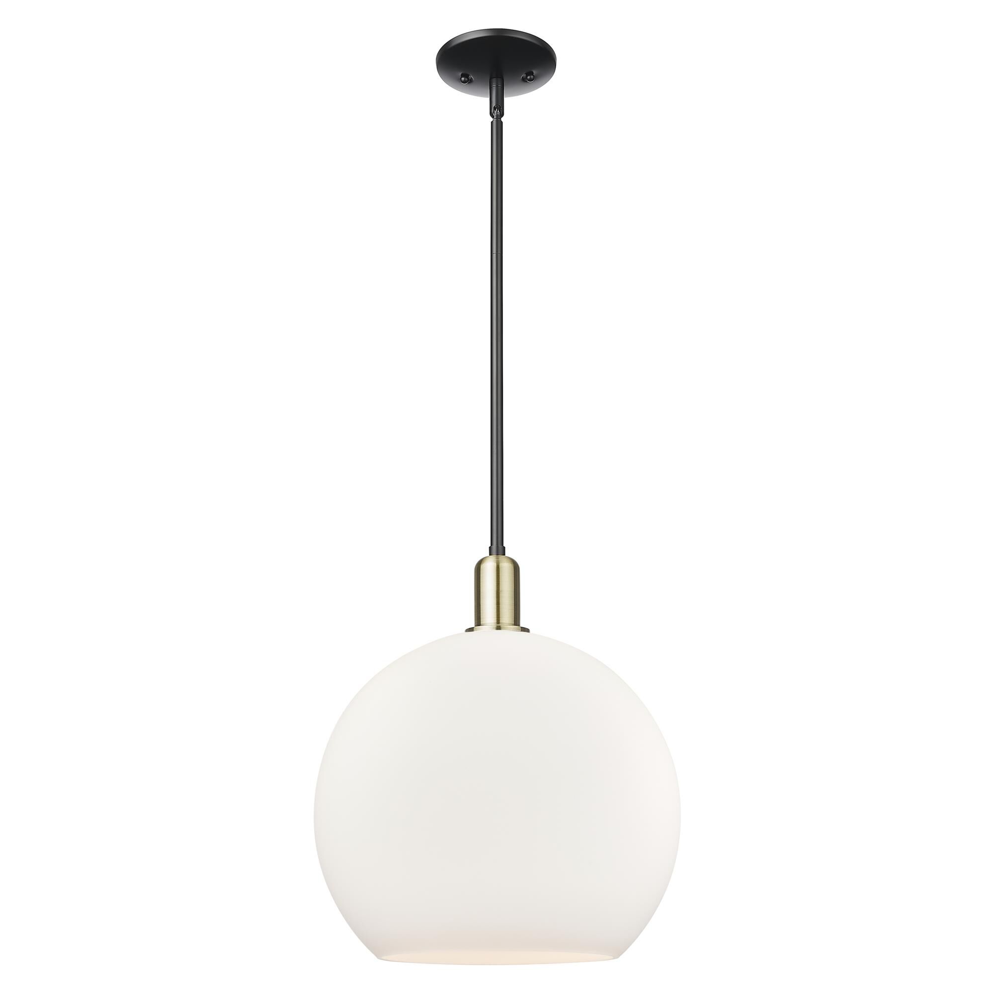 Shown in Black Antique Brass finish and Matte White glass