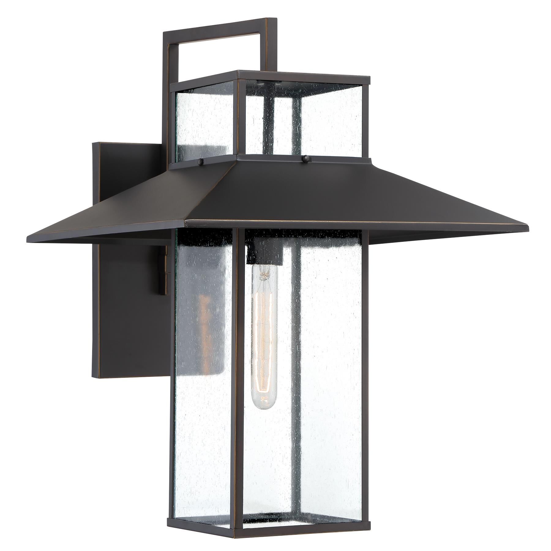 Shown in Oil Rubbed Bronze With Gold High finish and Clear Seeded glass