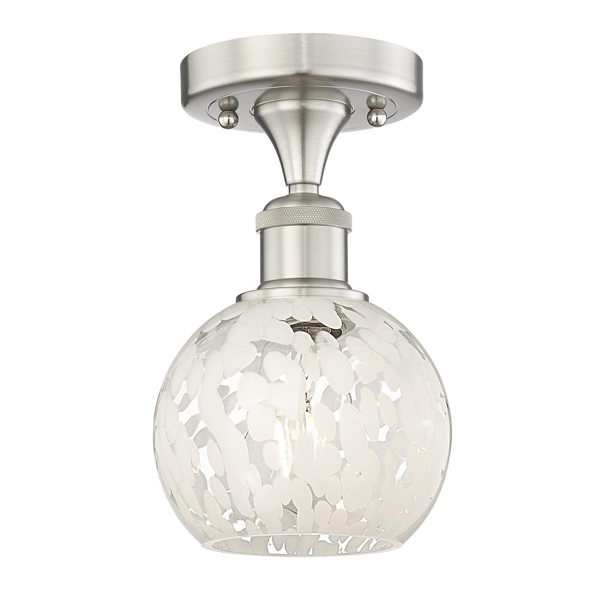 Shown in Brushed Satin Nickel finish and White Mouchette glass