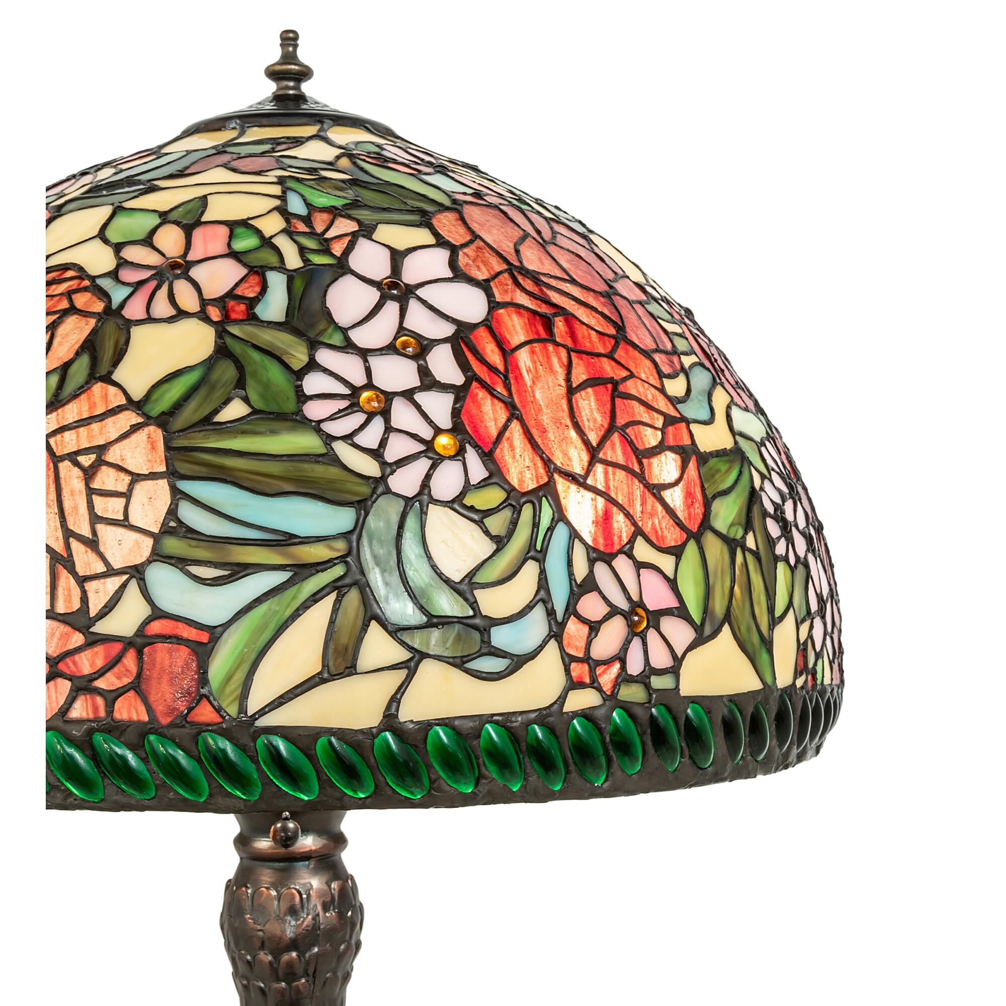 Shown in Mahogany Bronze finish and Cranberry;Green;Beige glass