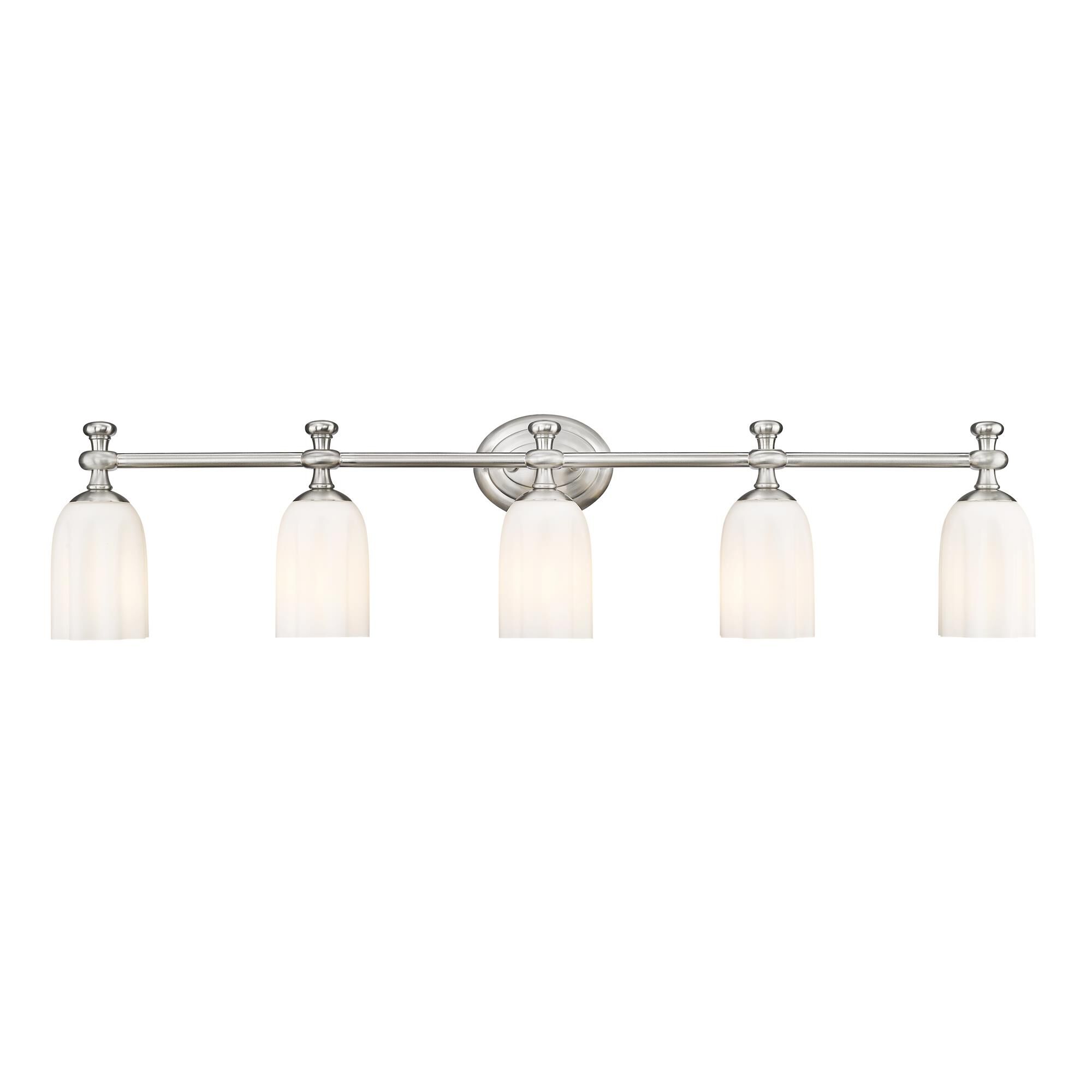 Shown in Brushed Nickel finish and Opal Etched glass and Opal Etched shade