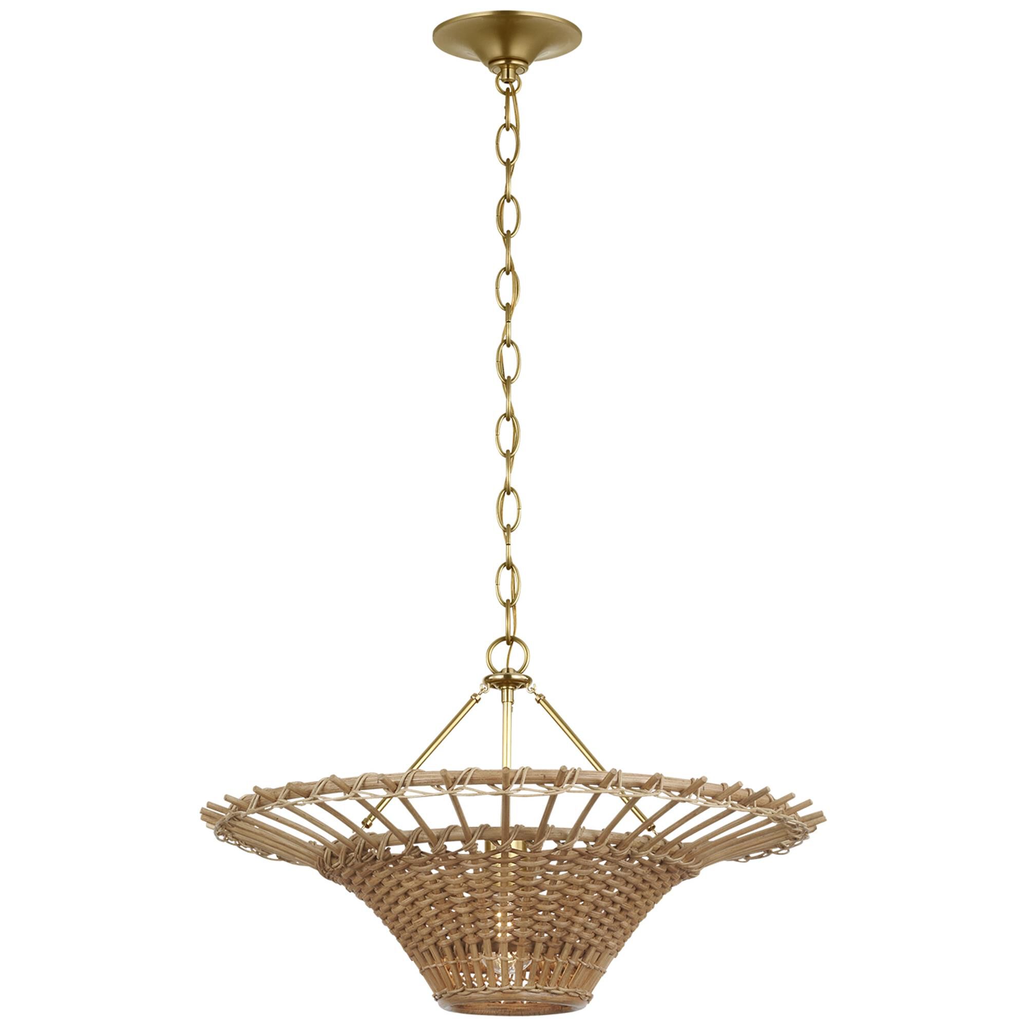 Shown in Hand-Rubbed Antique Brass finish and Natural Wicker shade