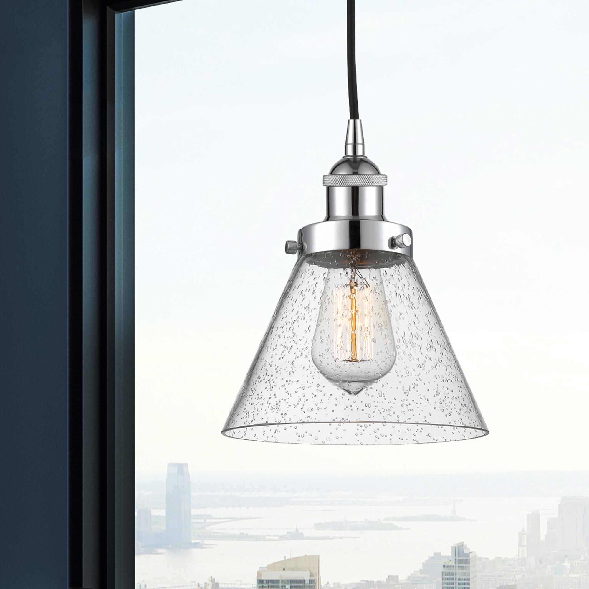 Shown in Polished Chrome finish and Seedy glass