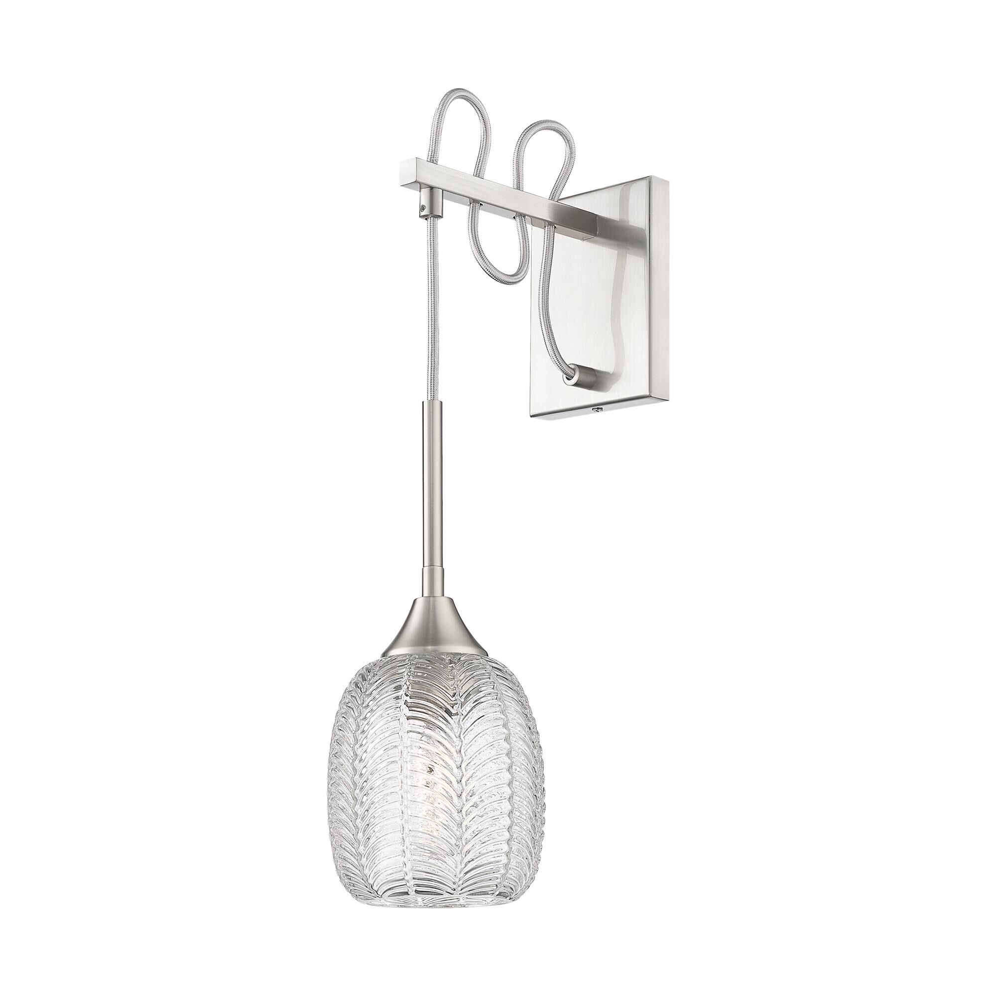 Shown in Satin Nickel finish and Clear shade
