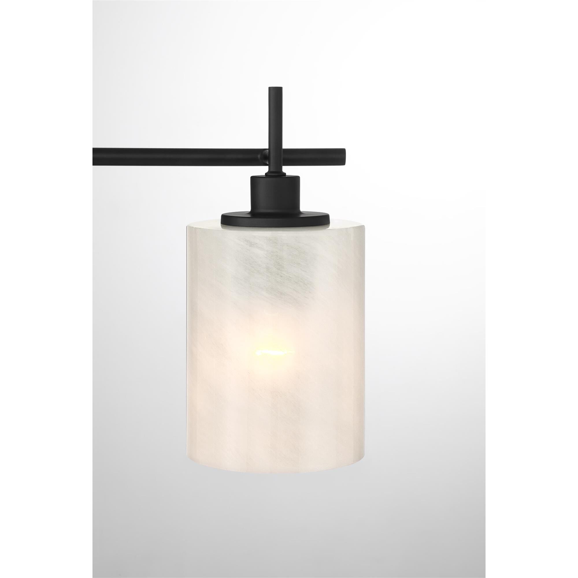 Shown in Matte Black finish and White Strie glass