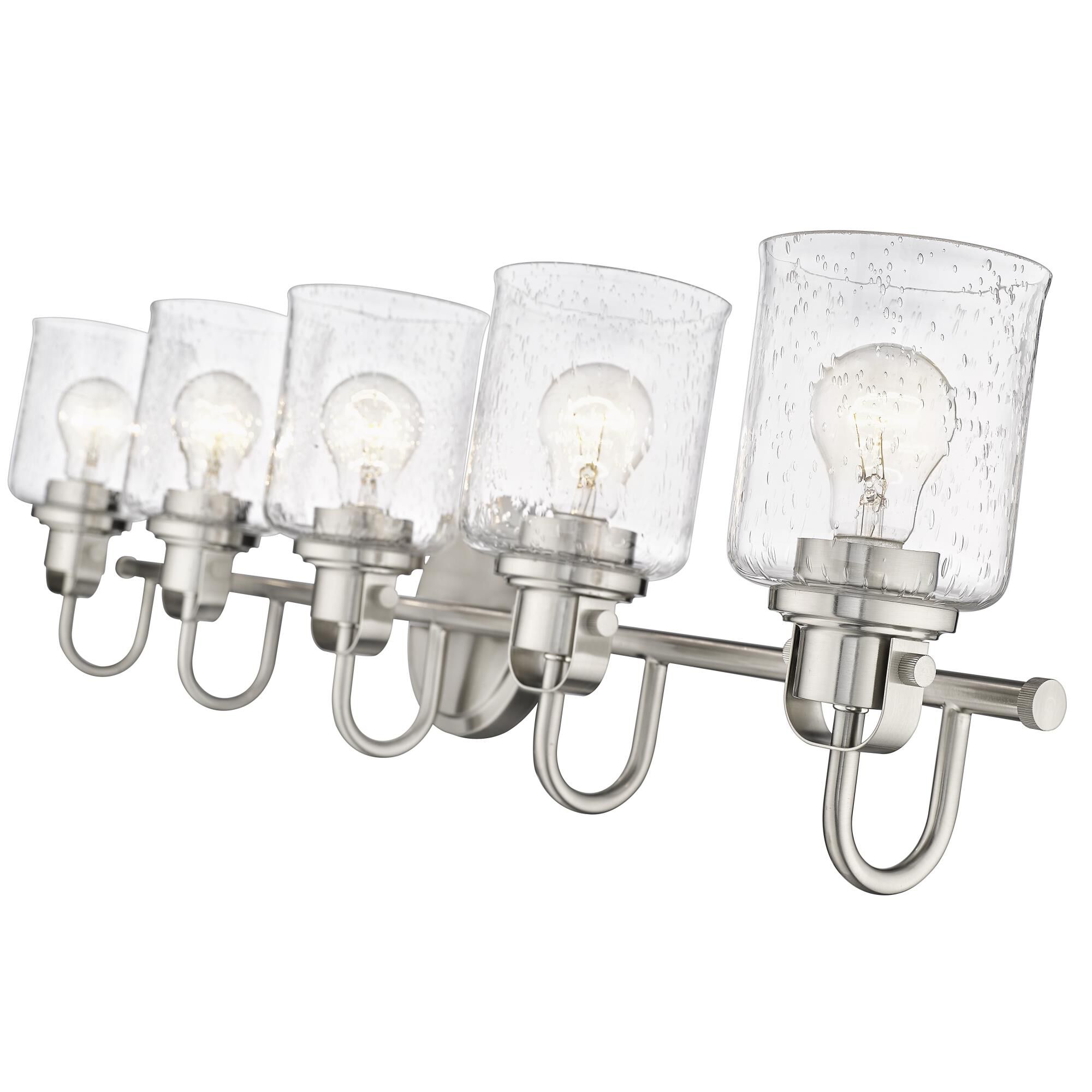 Shown in Brushed Nickel finish and Glass shade