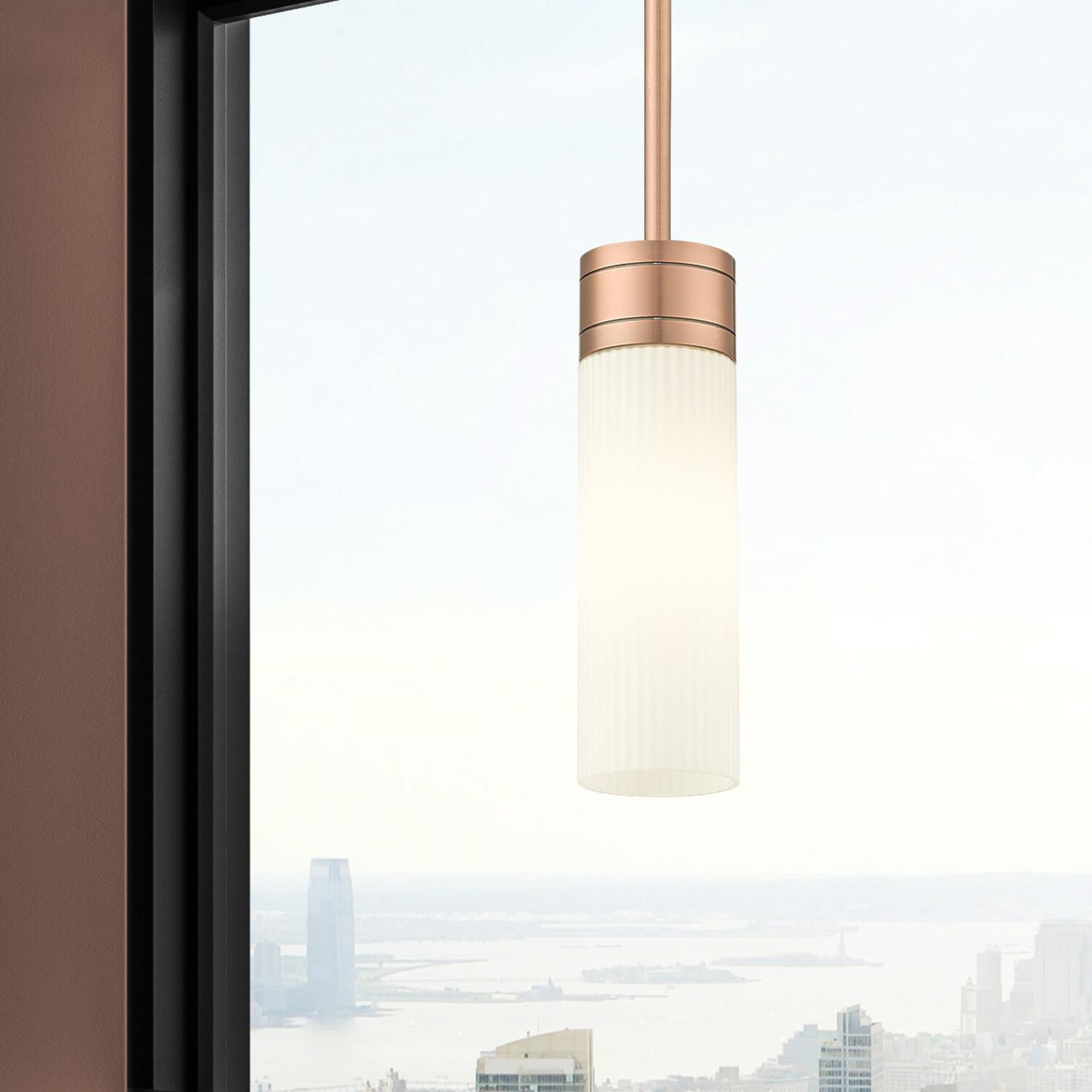 Shown in Antique Copper finish and Striped White glass