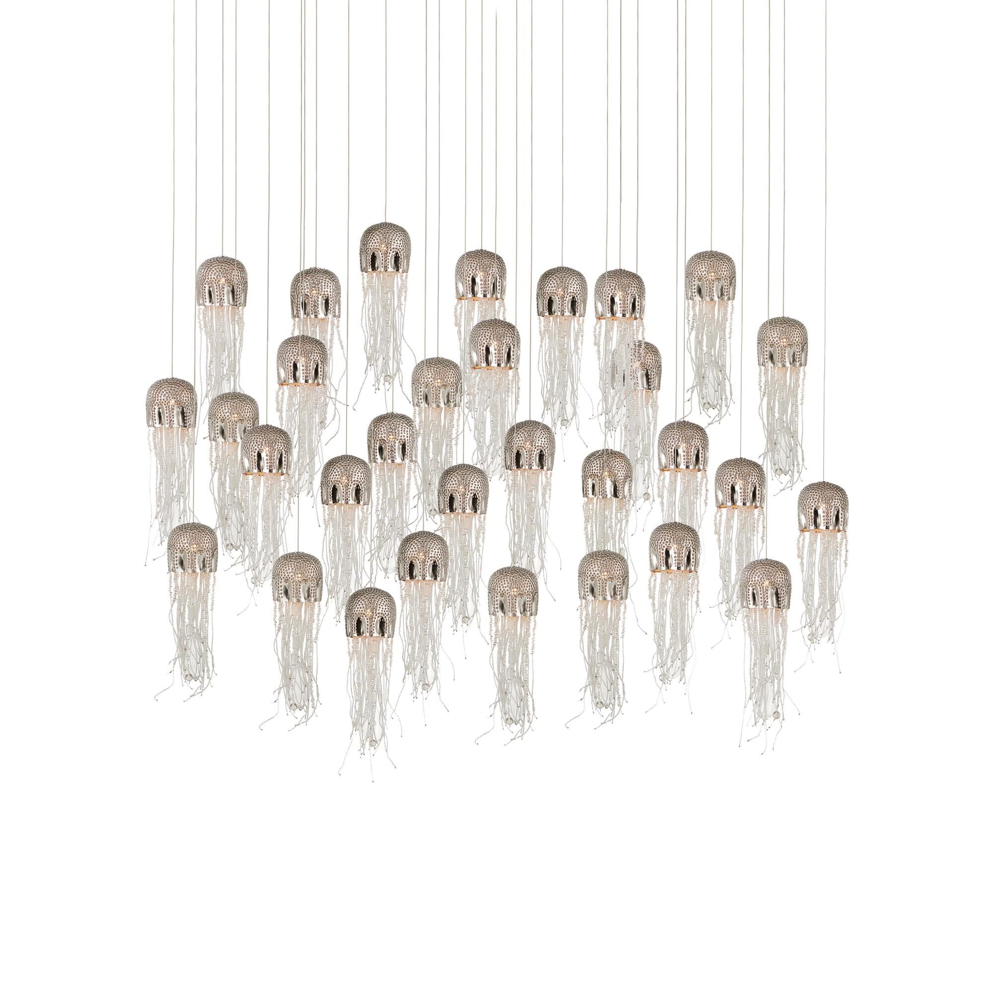 Shown in Nickel/Silver finish and Nickel/Steel/Glass shade