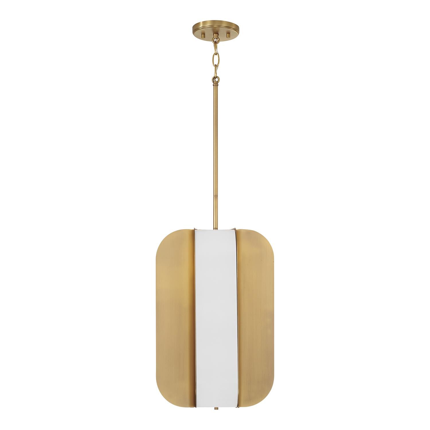 Shown in Aged Brass finish and White Milk glass