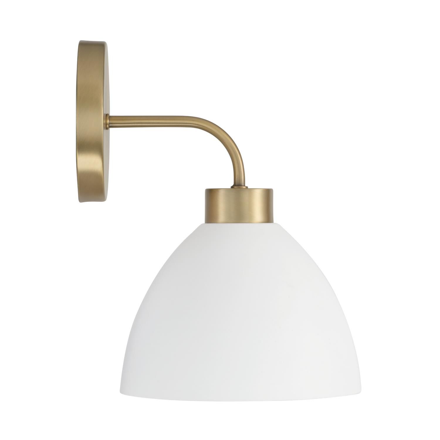 Shown in Aged Brass And White finish and Matte White Metal shade