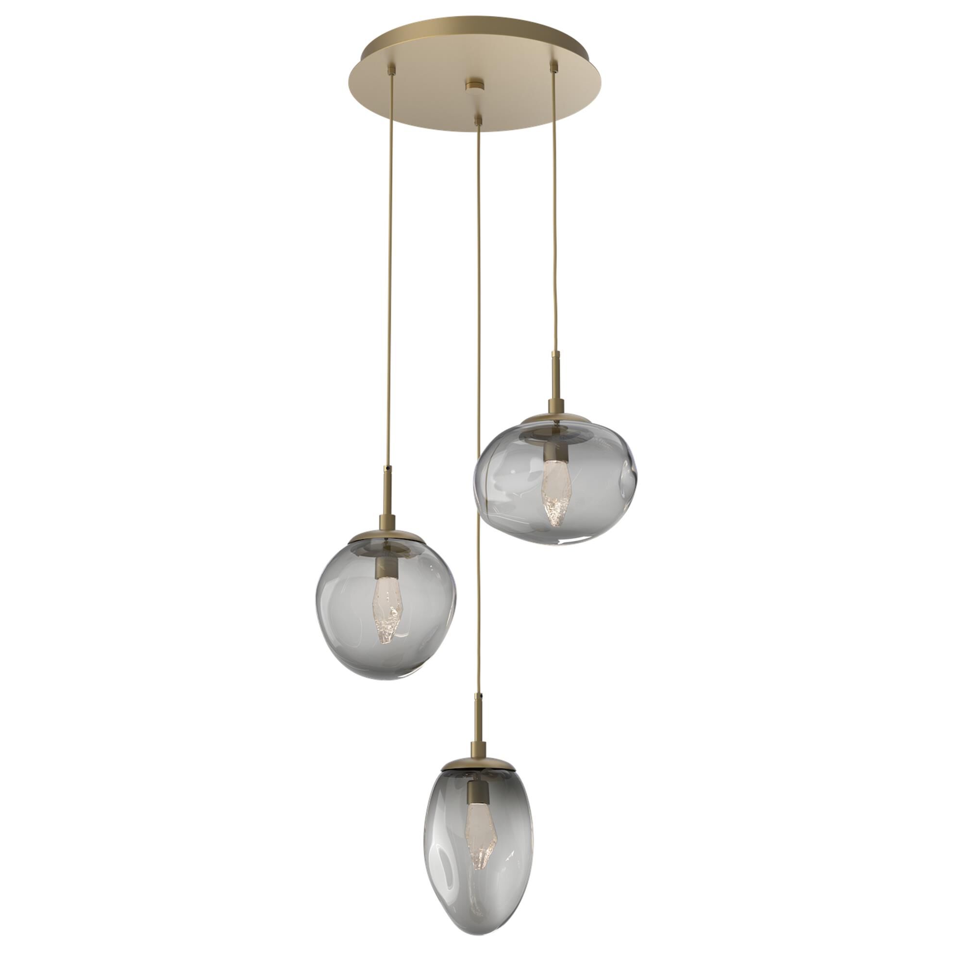 Shown in Gilded Brass finish and Geo Inner Smoke Outer glass