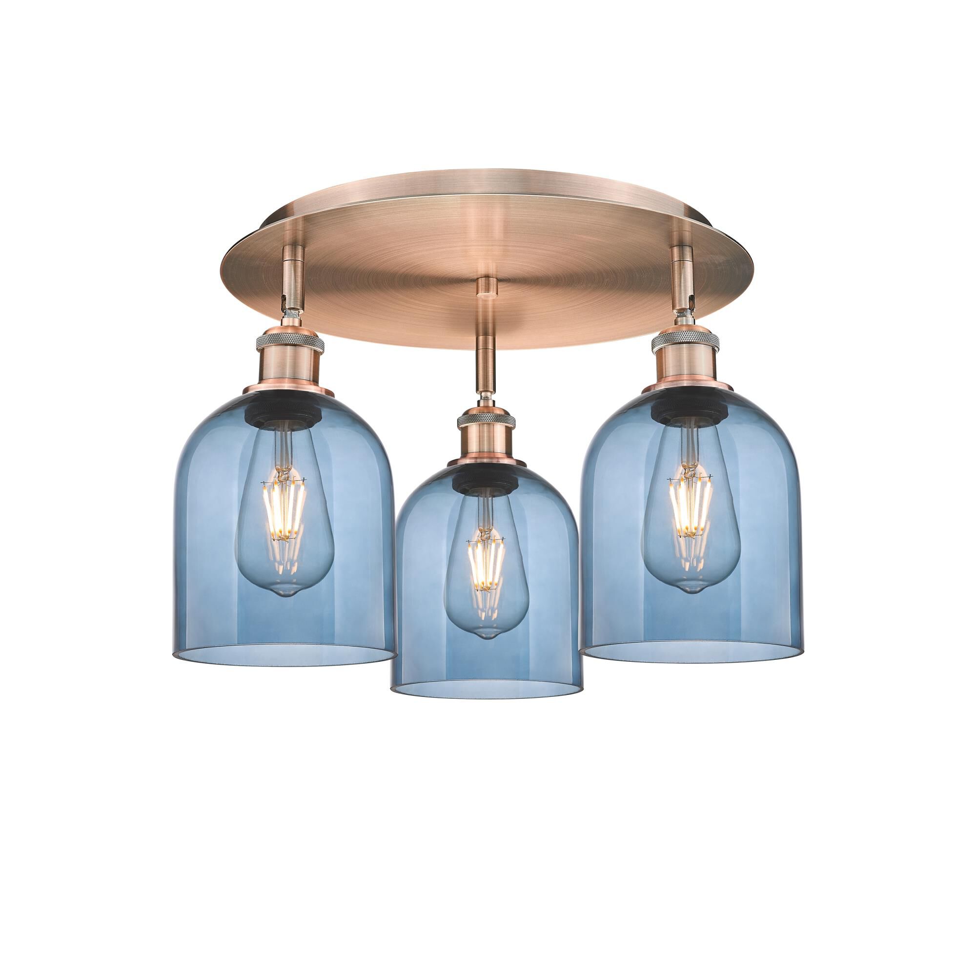 Shown in Antique Copper finish and Princess Blue glass