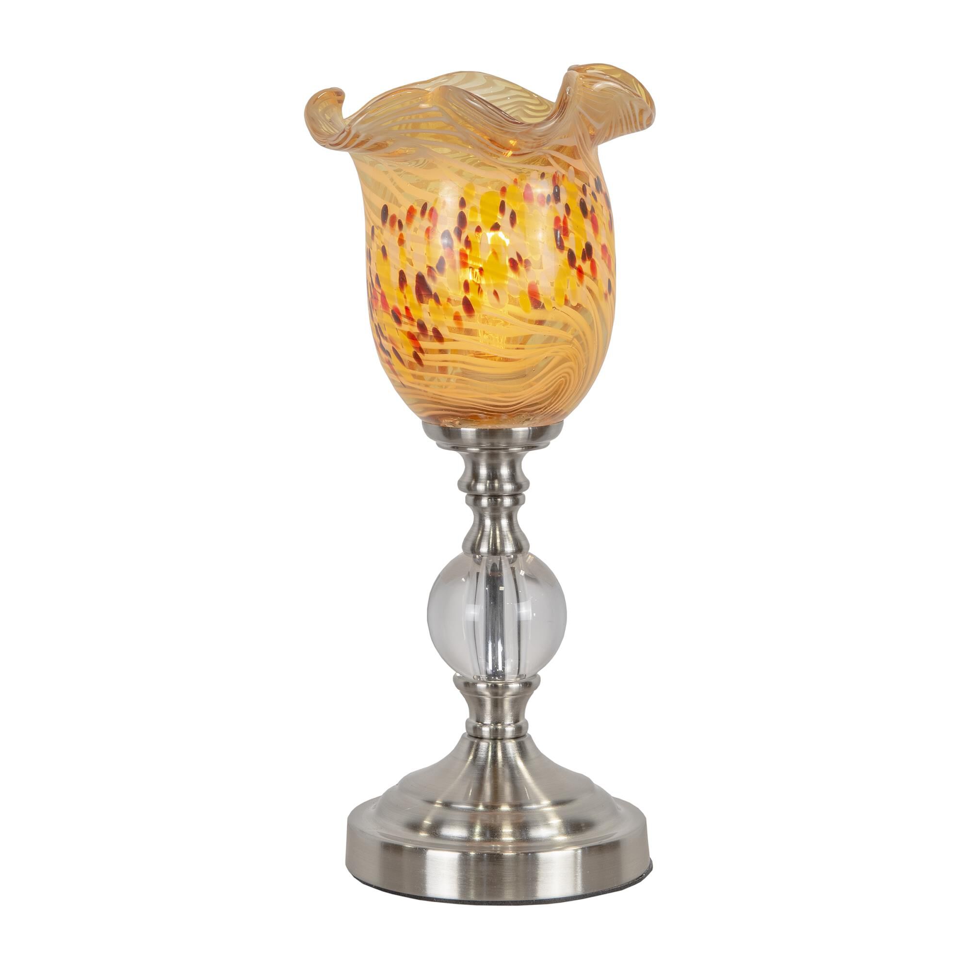 Shown in Brushed Nickel finish and Hand Blown Art Glass shade