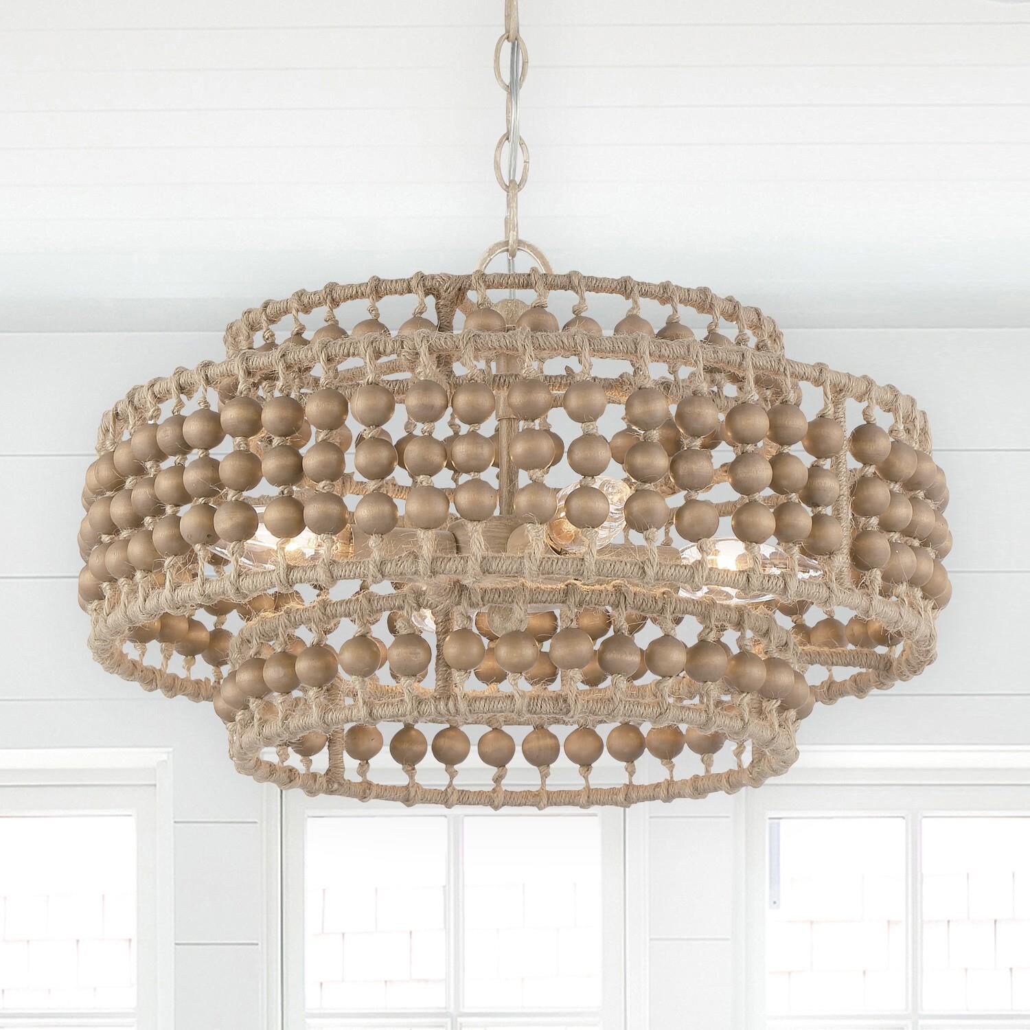 Shown in Burnished Silver finish and Natural Wood Beads shade