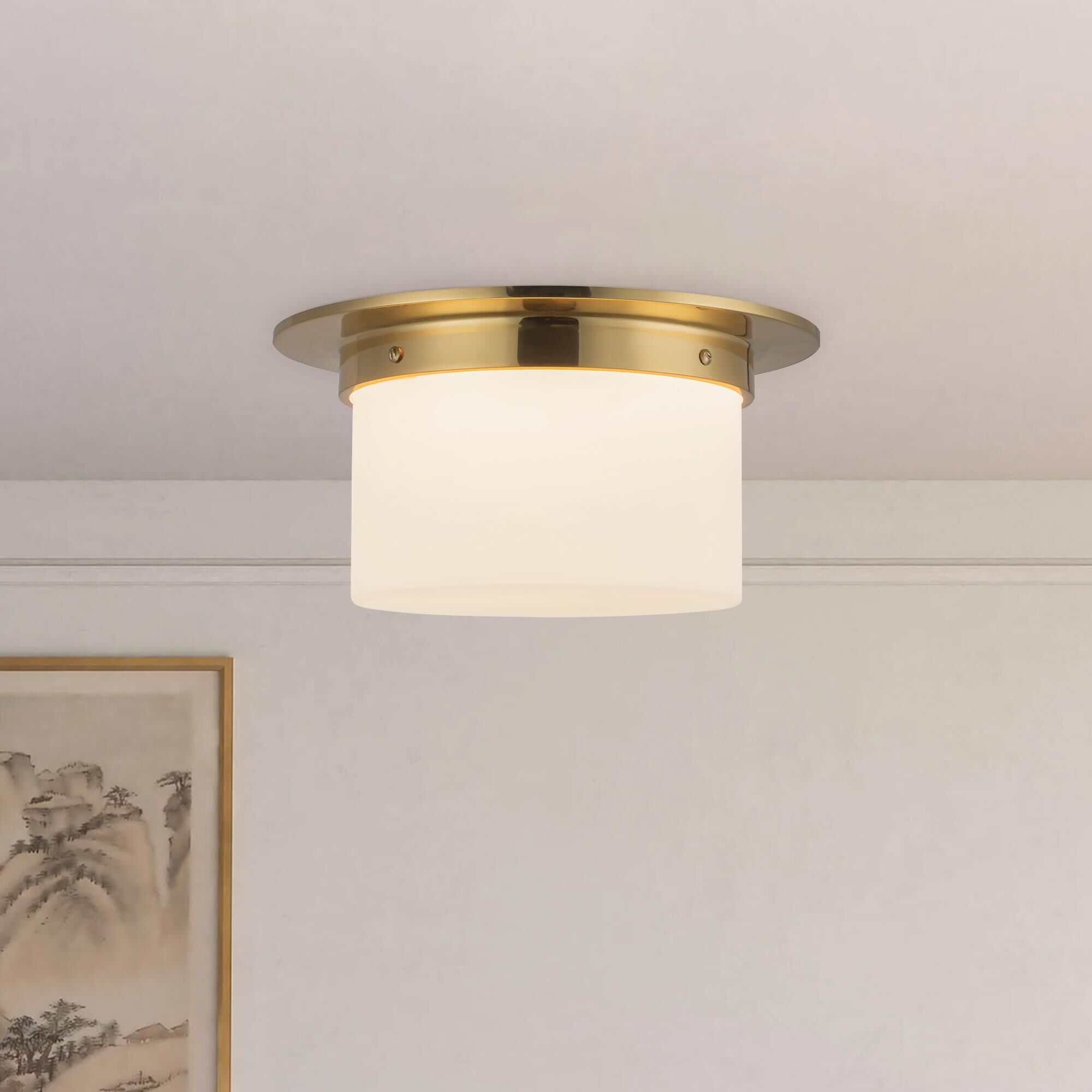 Shown in Patina Brass finish and Matte Opal glass