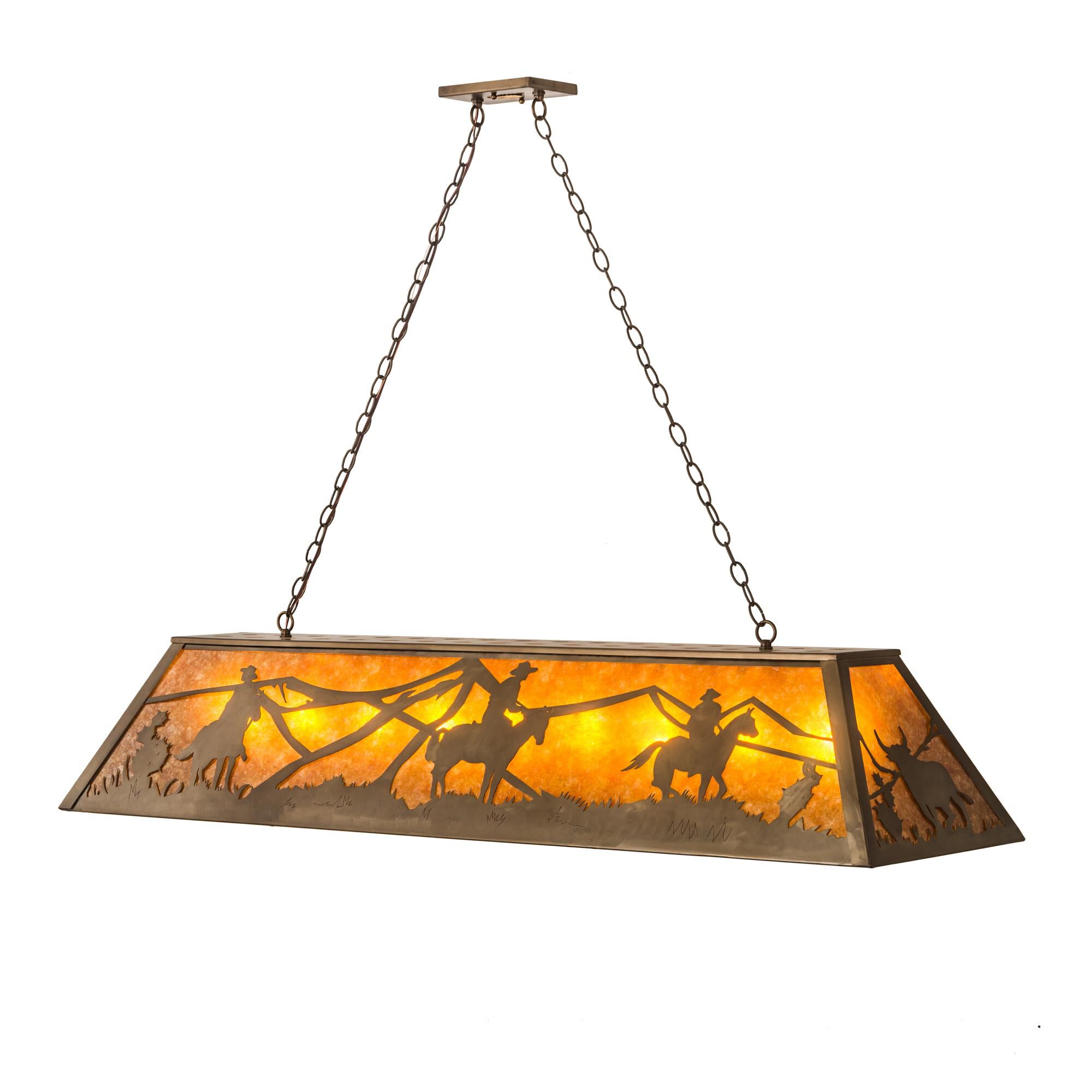 Shown in Antique Copper Finish finish and Amber Mica glass