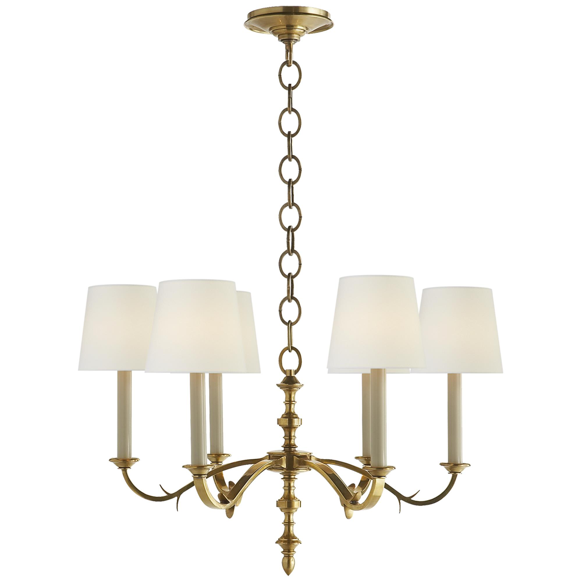 Shown in Hand-Rubbed Antique Brass finish and Linen shade