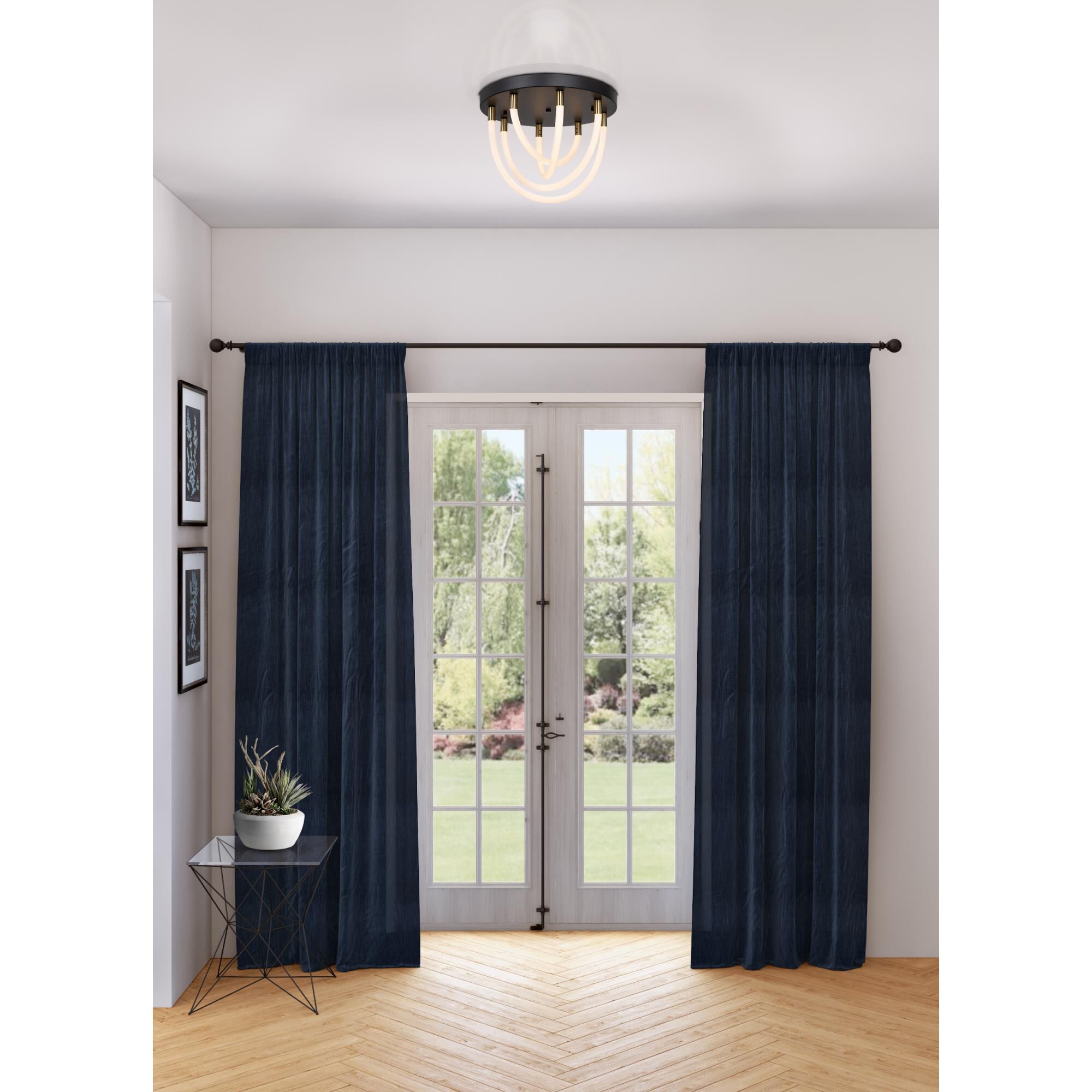 Shown in Black and Brushed Brass finish and Silicone White glass