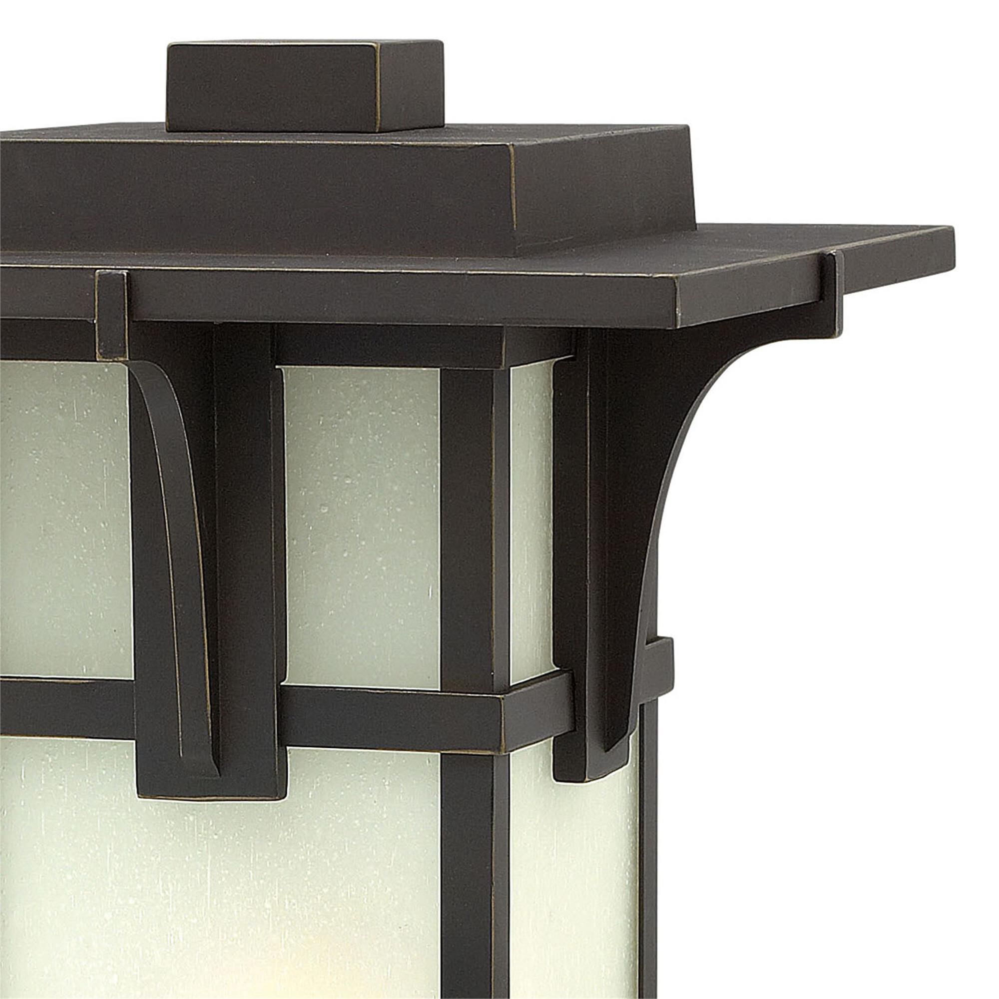 Shown in Oil Rubbed Bronze finish and Etched Seedy glass