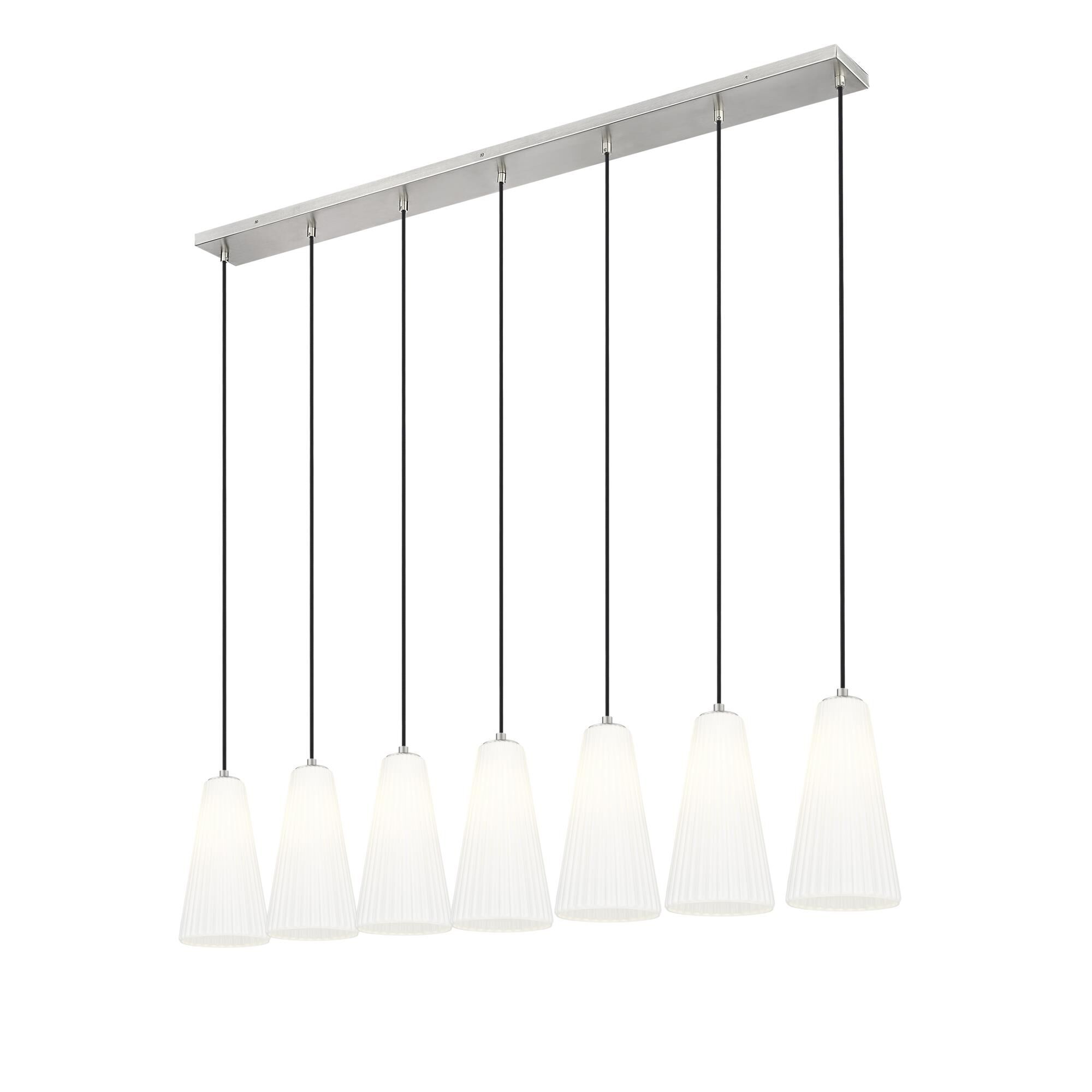 Shown in Brushed Nickel finish and White glass and White shade