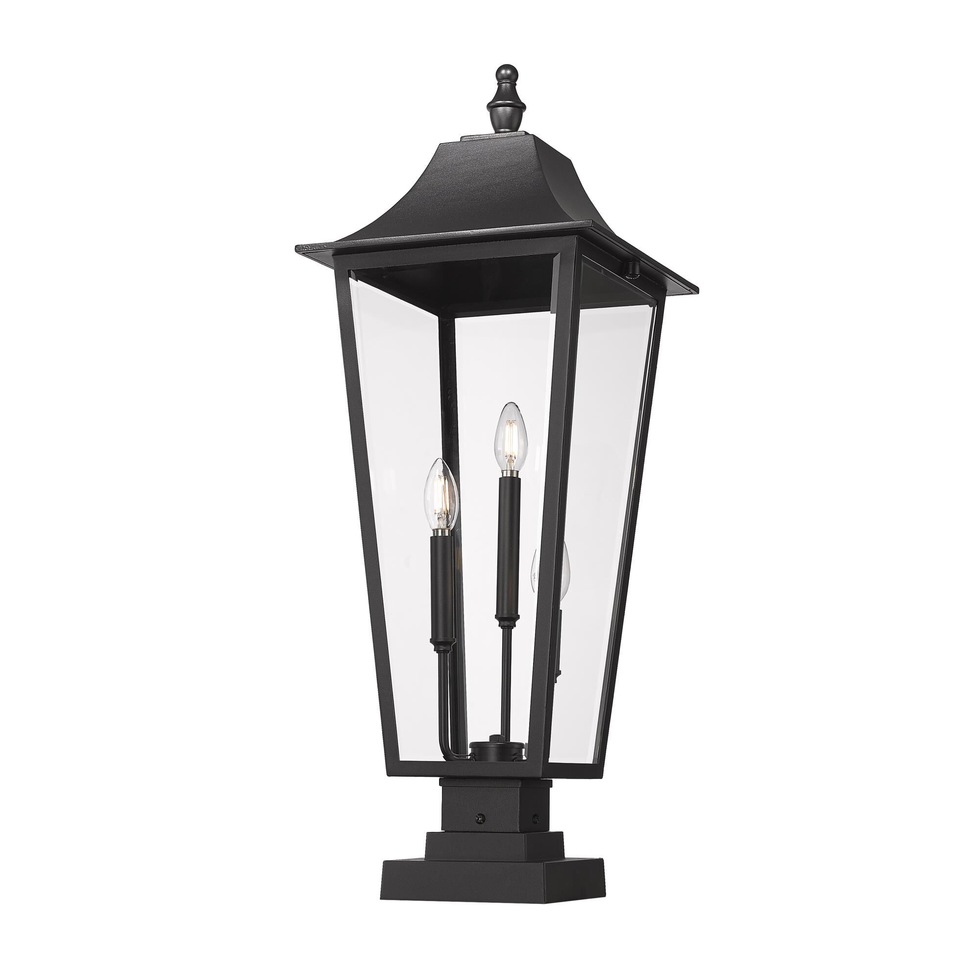 Shown in Black finish and Clear Beveled glass and Clear Beveled shade