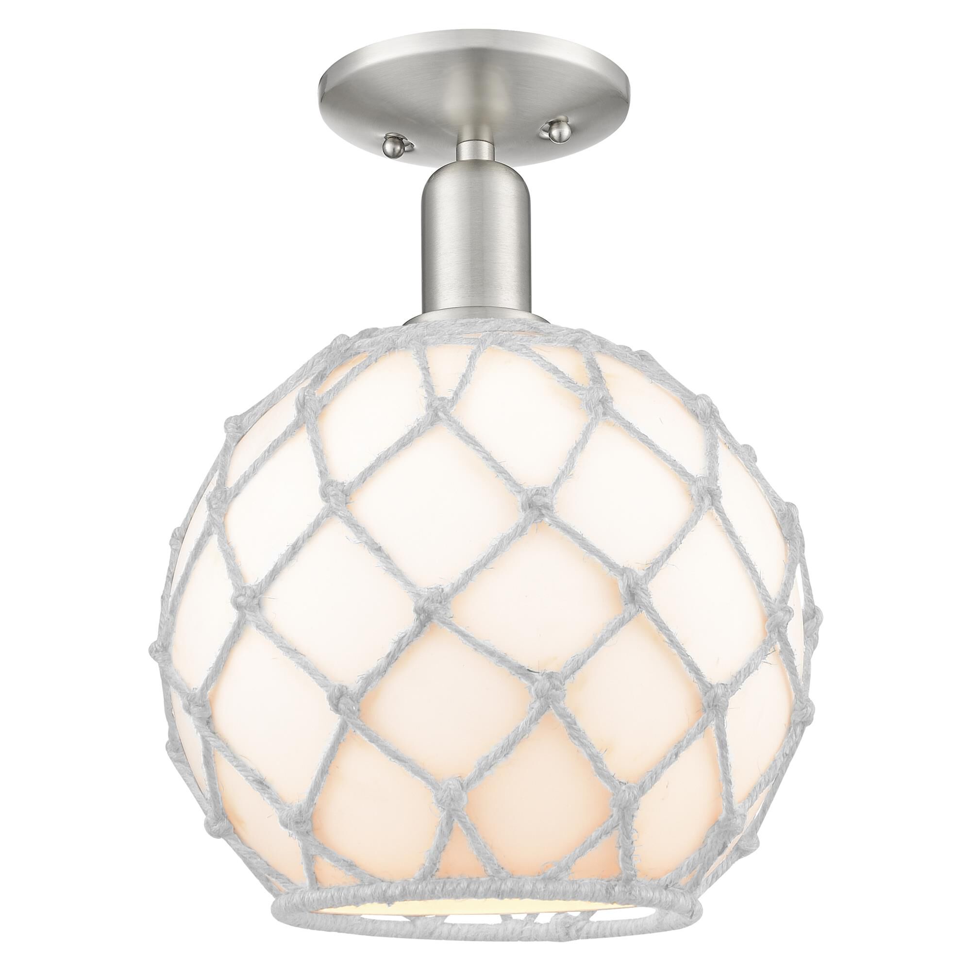 Shown in Brushed Satin Nickel finish and White with White Rope glass