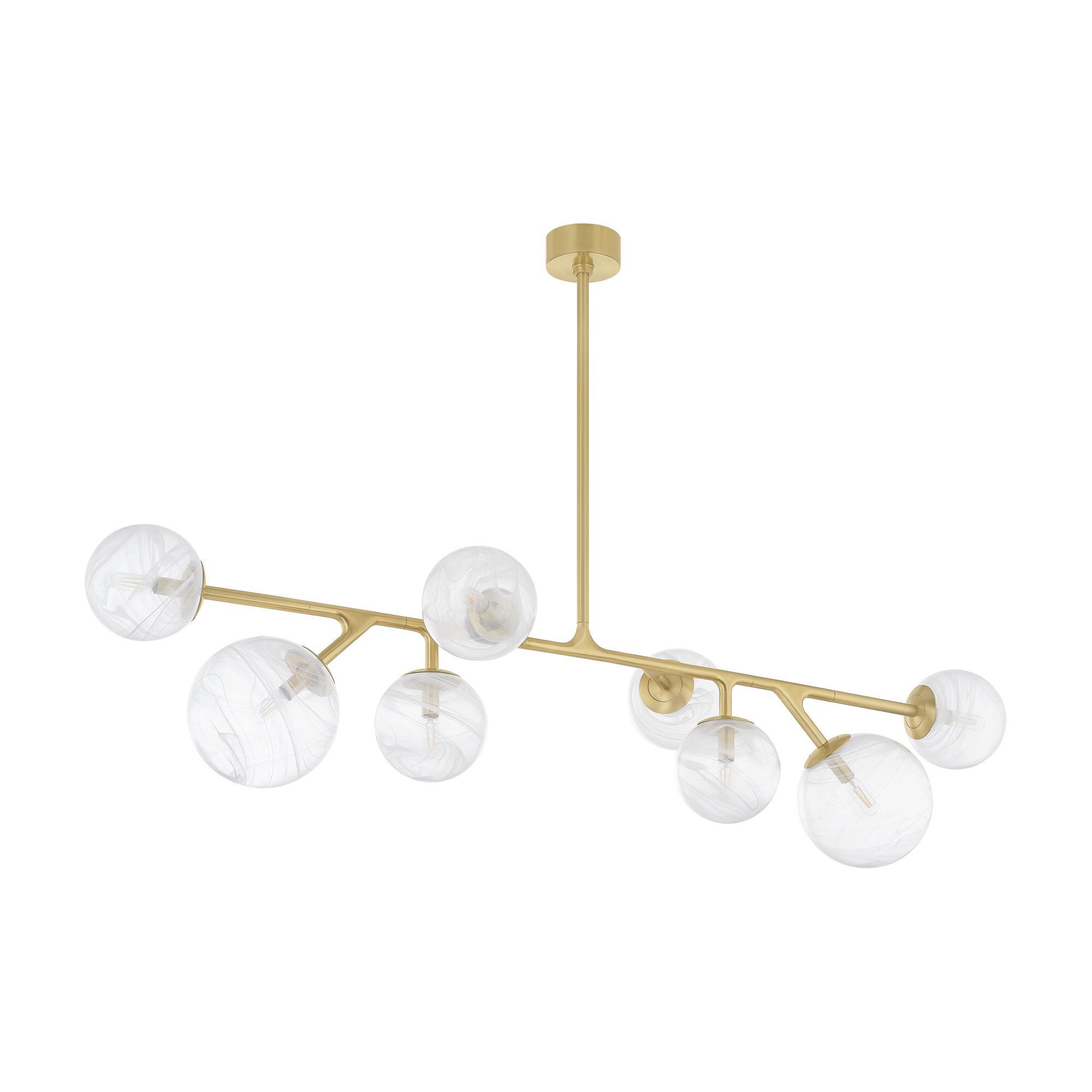 Shown in Vintage Polished Brass finish and Remolino Blanco glass