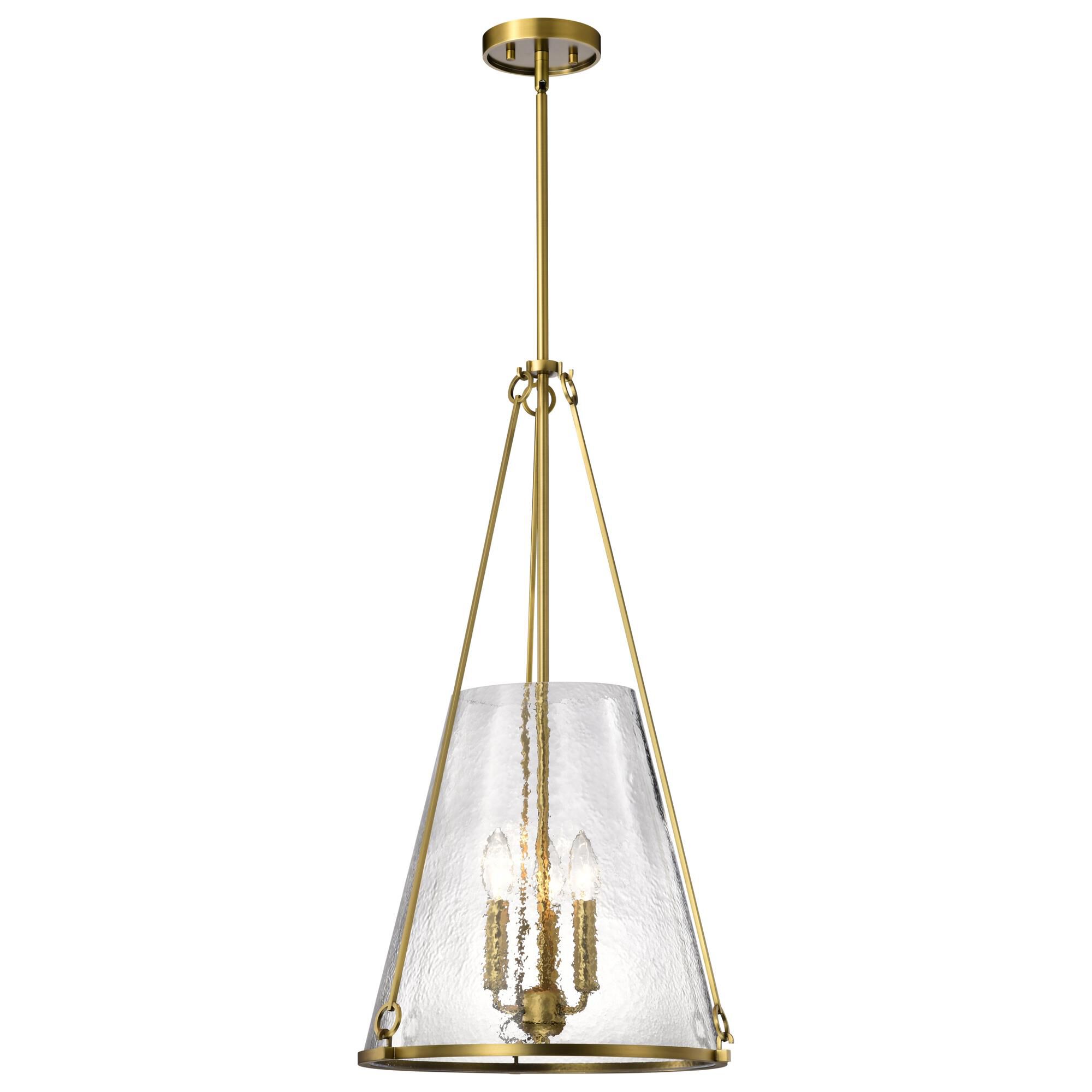 Shown in Vintage Brass finish and Hammered glass