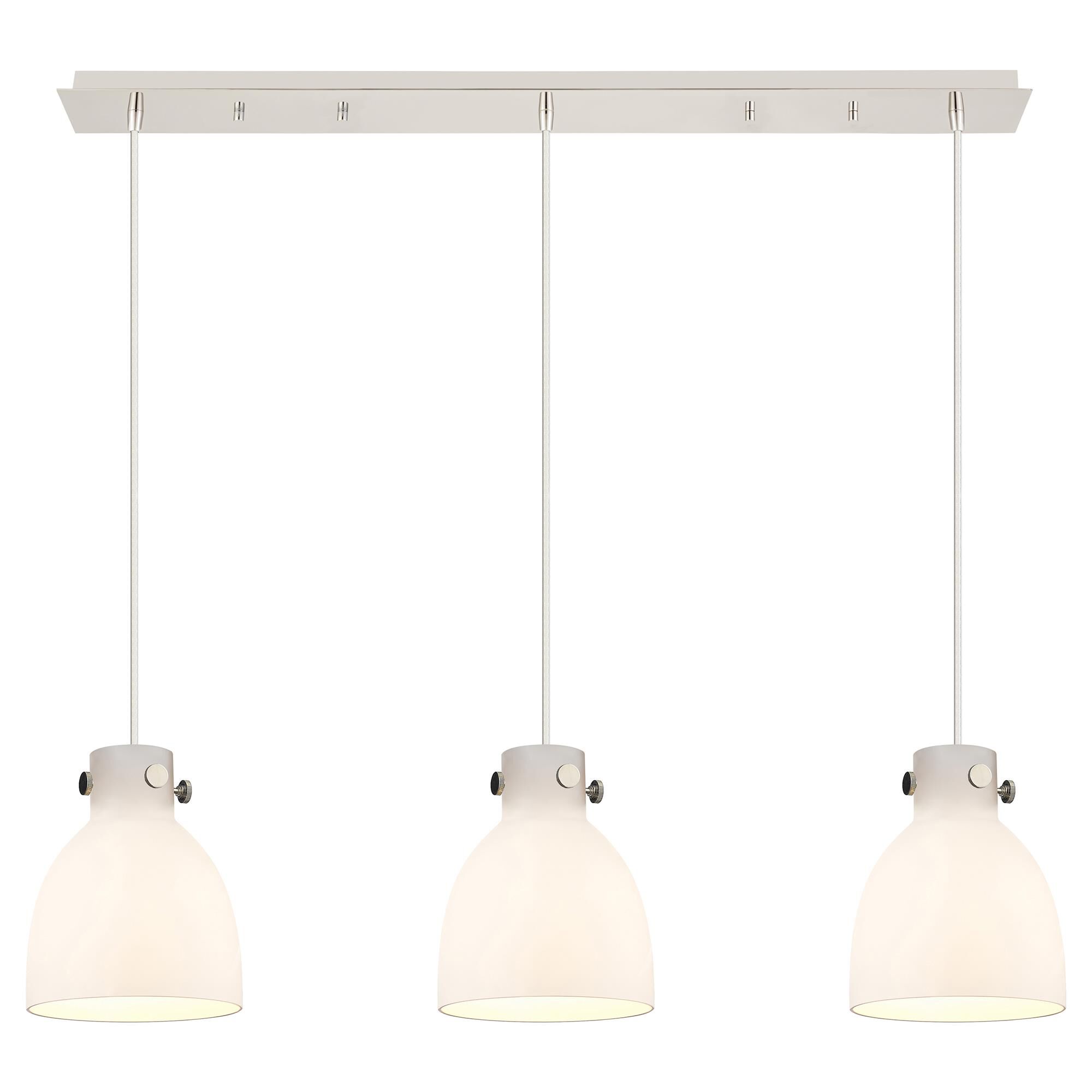 Shown in Polished Nickel finish and White glass and White Glass shade