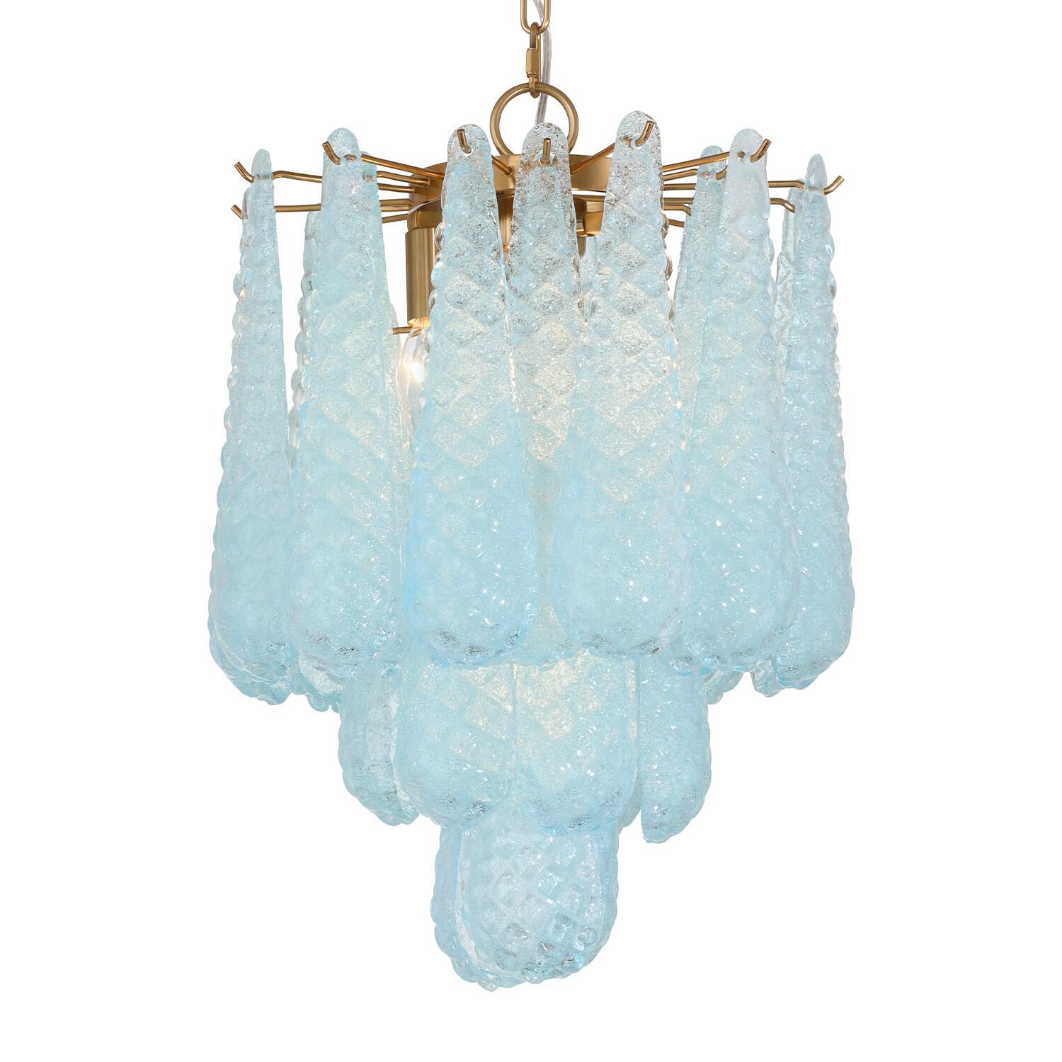 Shown in Aged Brass finish and Sand Blue glass