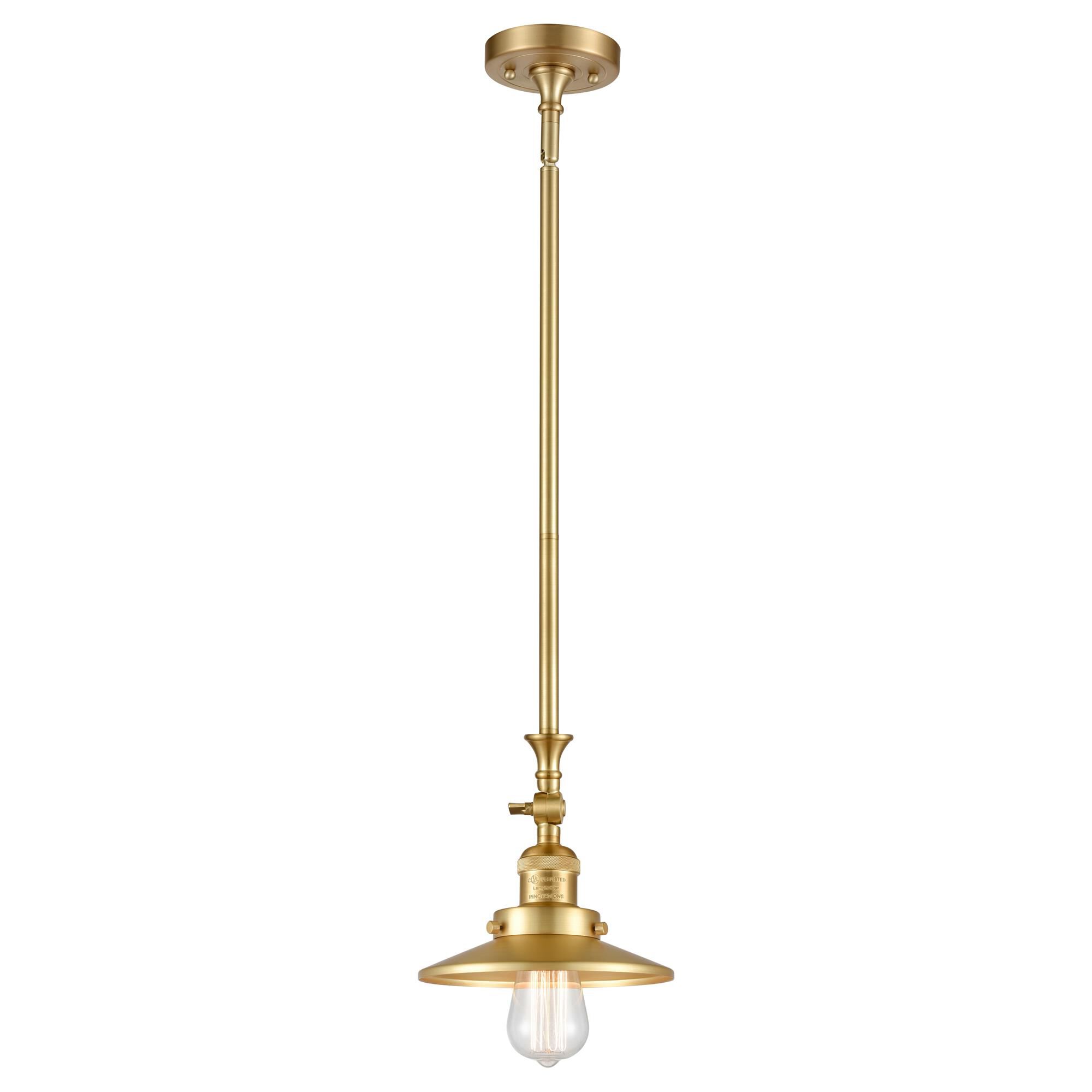 Shown in Satin Gold finish and Satin Gold Railroad shade