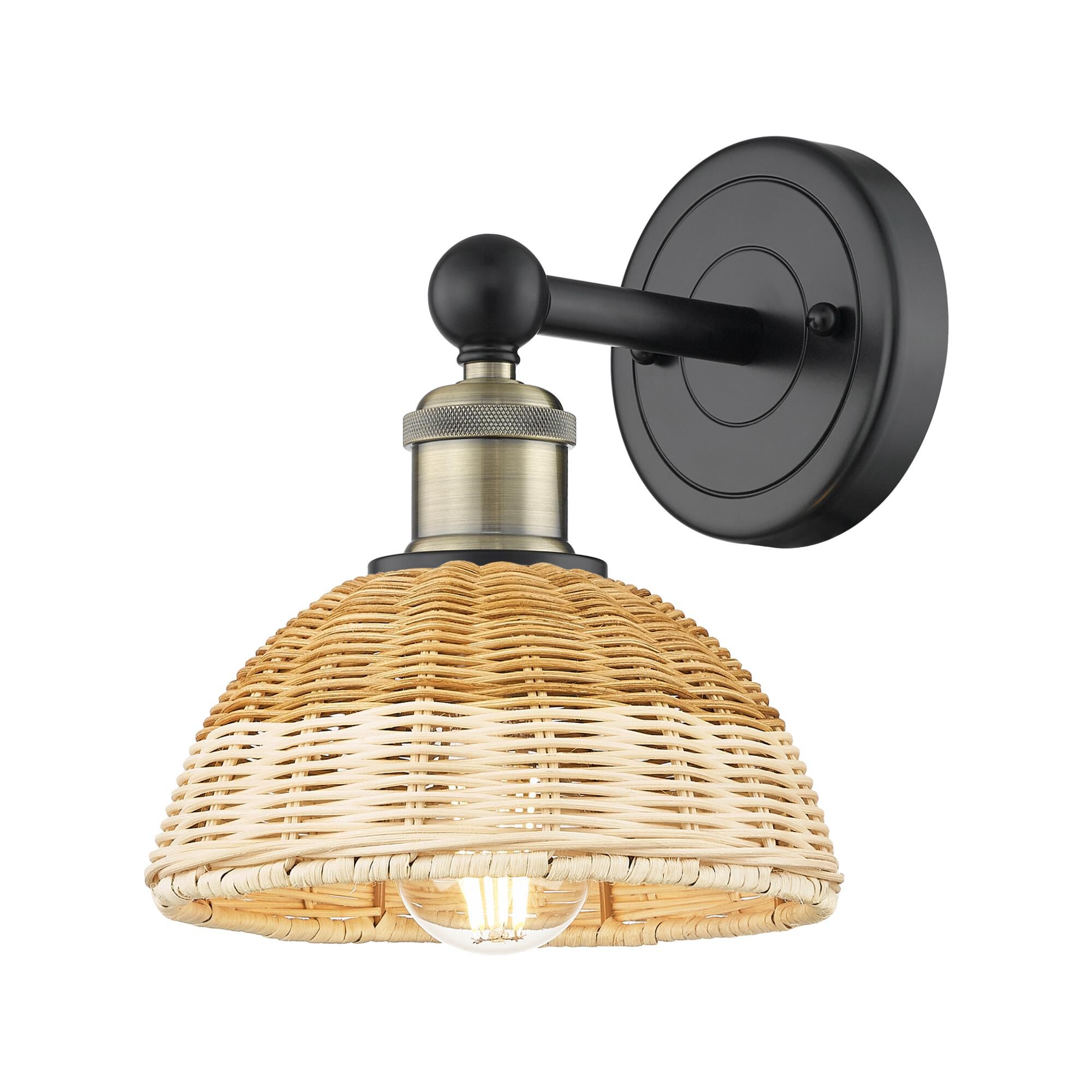 Shown in Black Antique Brass finish and Natural shade